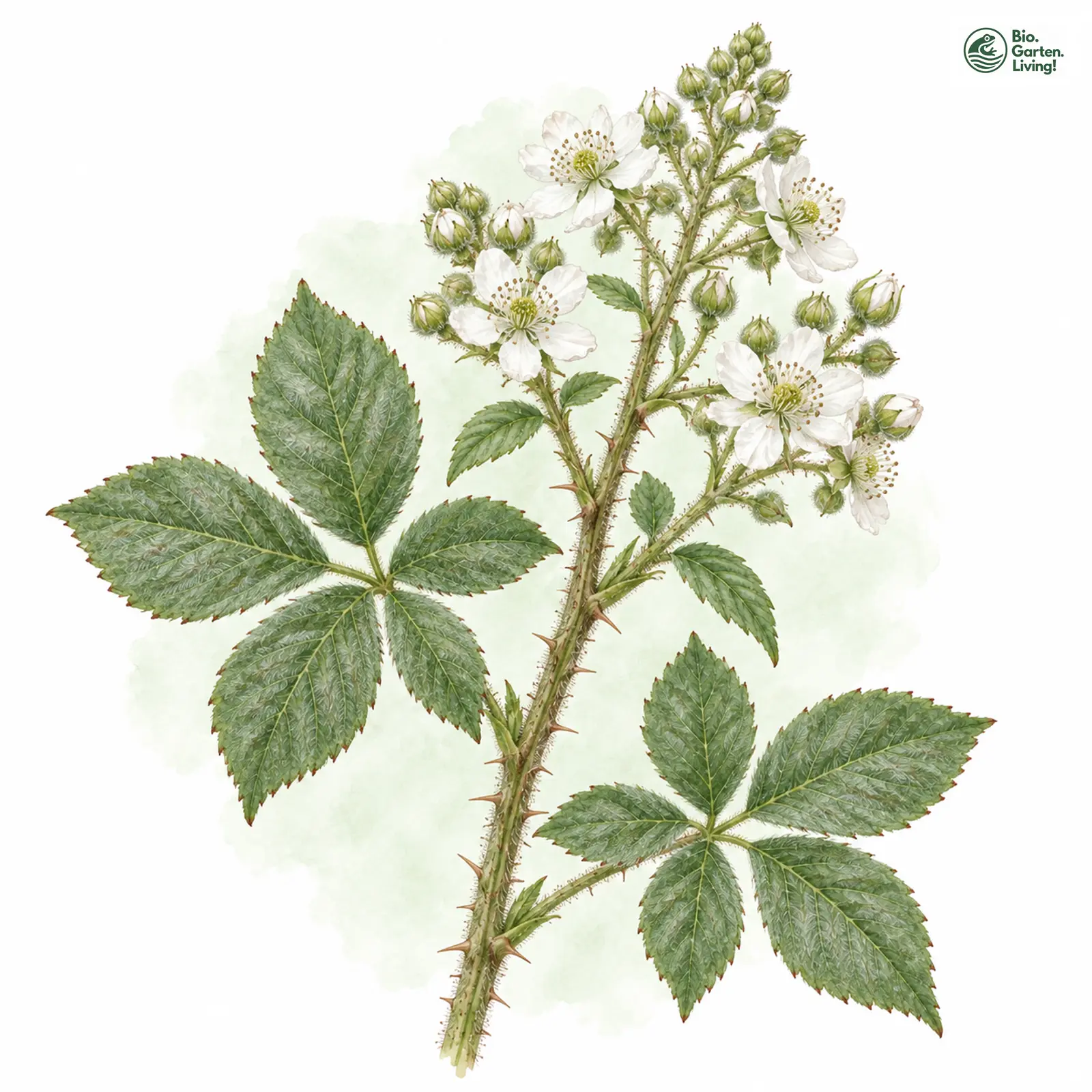 Aquarellzeichnung: Dichtseidige Brombeere (Rubus insericatus)