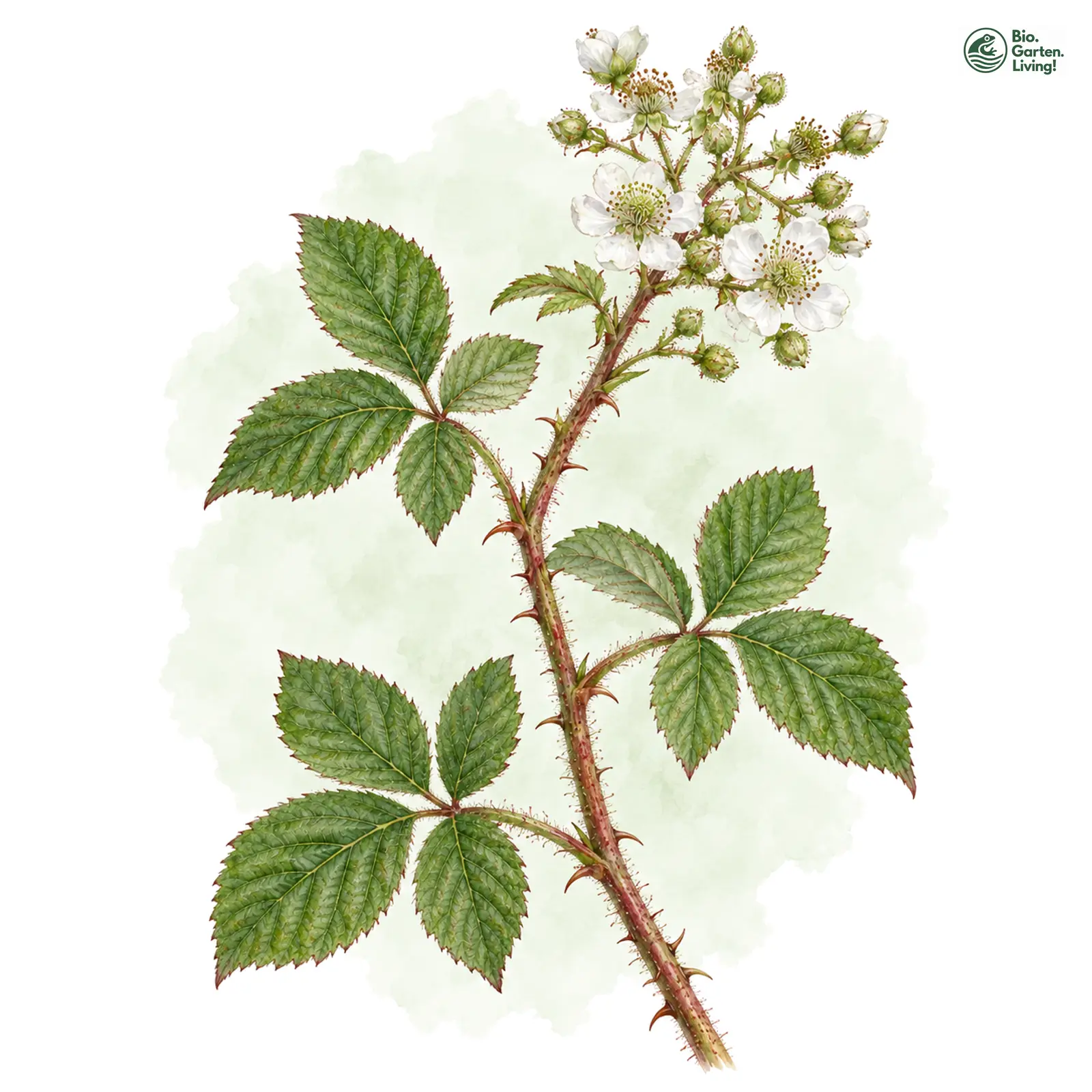 Aquarellzeichnung: Inselbrombeerähnliche Brombeere (Rubus insulariopsis)