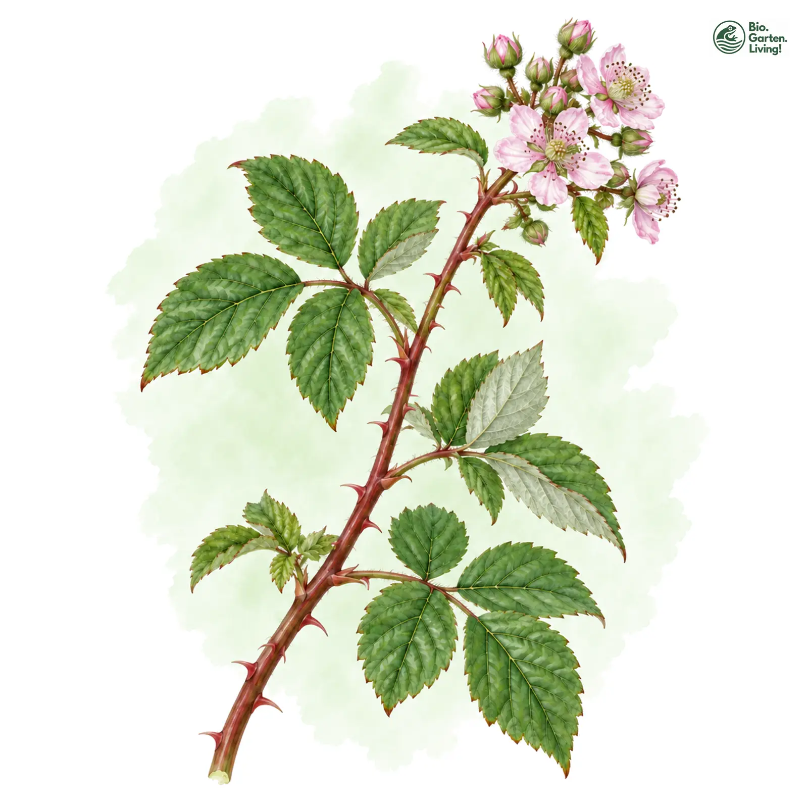 Aquarellzeichnung: Insel-Brombeere (Rubus insularis)