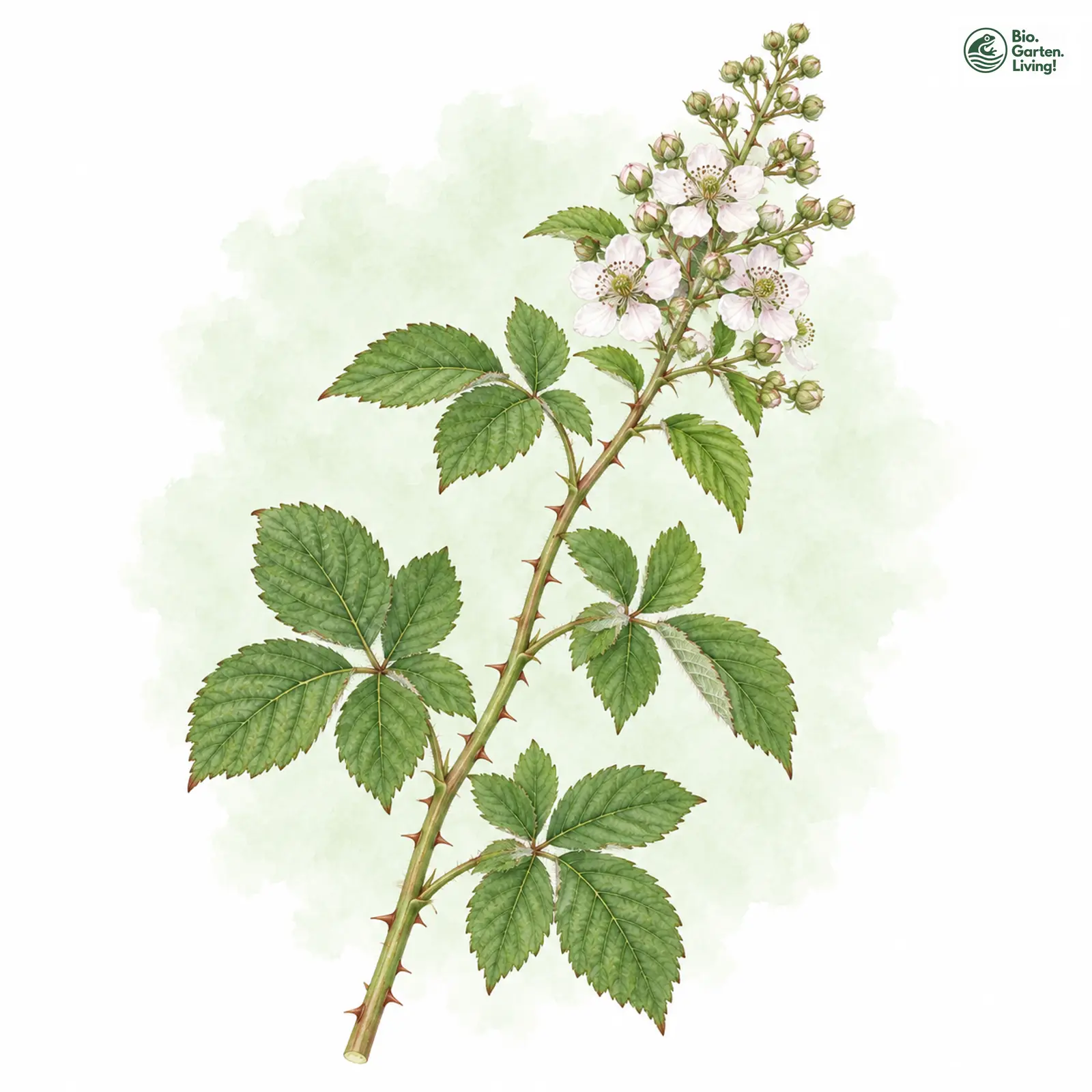 Aquarellzeichnung: Köhler-Brombeere (Rubus koehleri)
