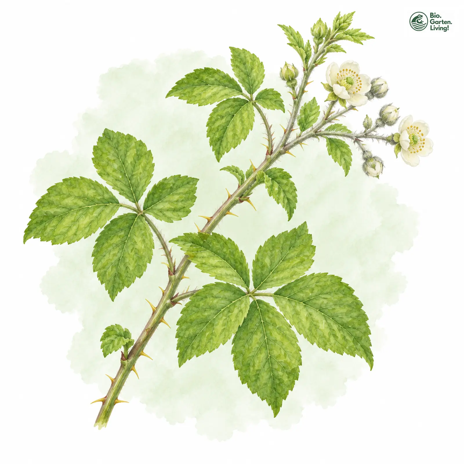 Aquarellzeichnung: Liktoren-Haselblatt-Brombeere (Rubus lictorum)