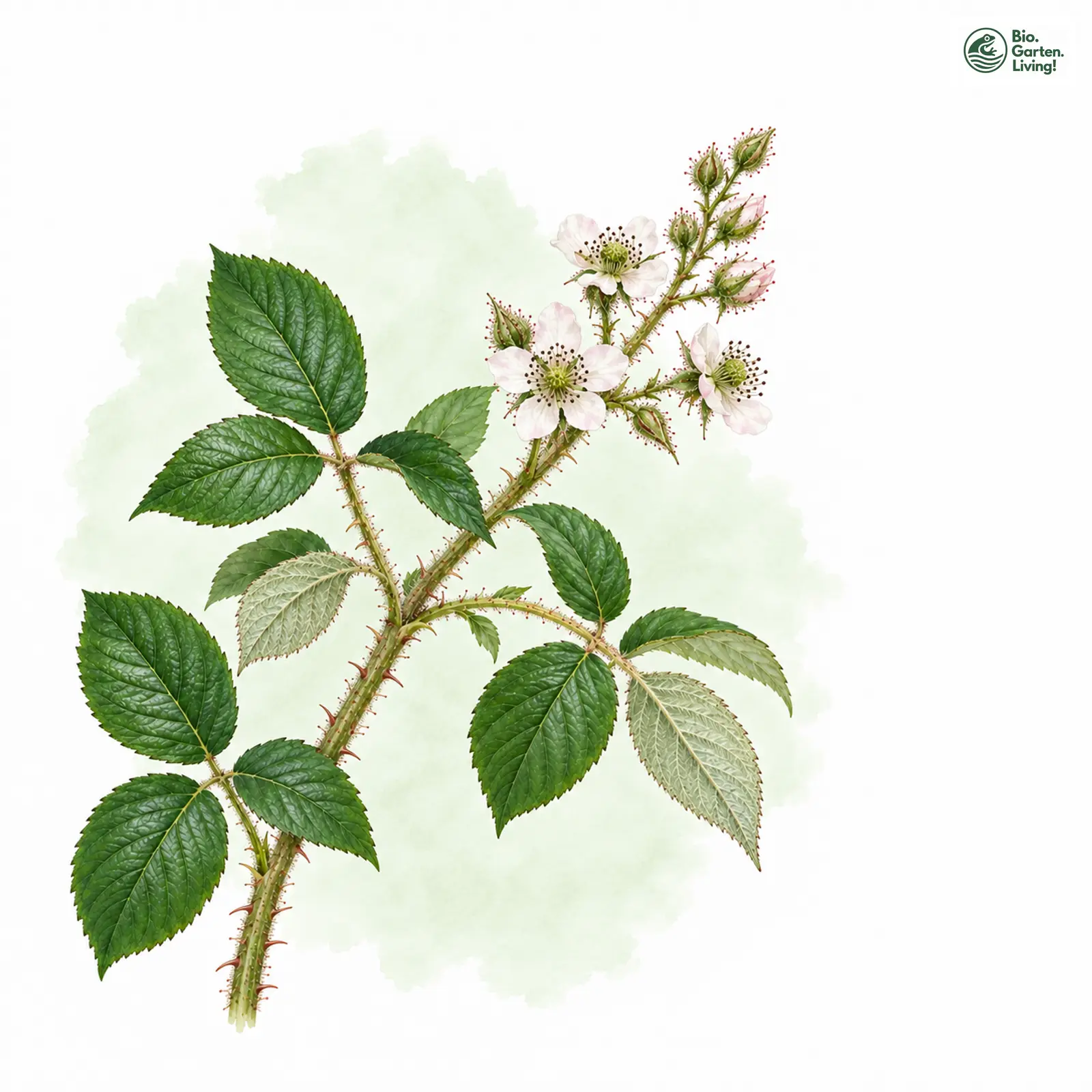 Aquarellzeichnung: Lausitzer Brombeere (Rubus lusaticus)
