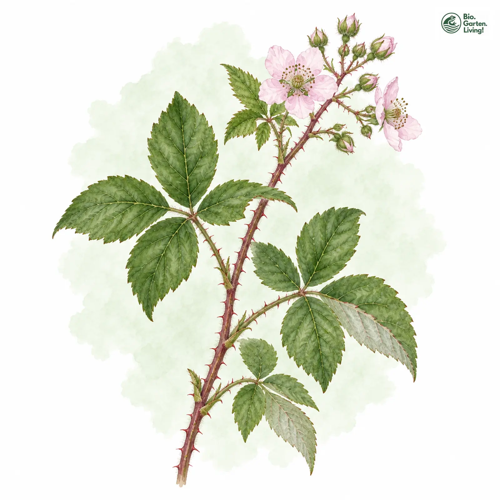 Aquarellzeichnung: Schimmernde Brombeere (Rubus micans)