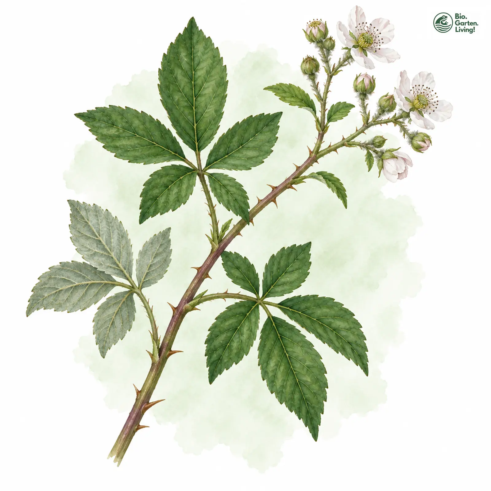 Aquarellzeichnung: Mittelgebirgs-Brombeere (Rubus montanus)