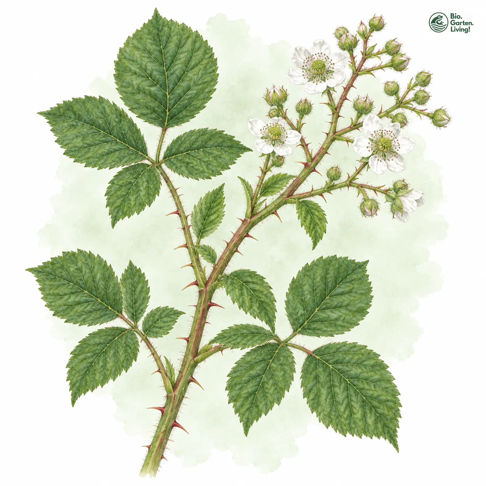 Aquarellzeichnung: Münter-Brombeere (Rubus muenteri)