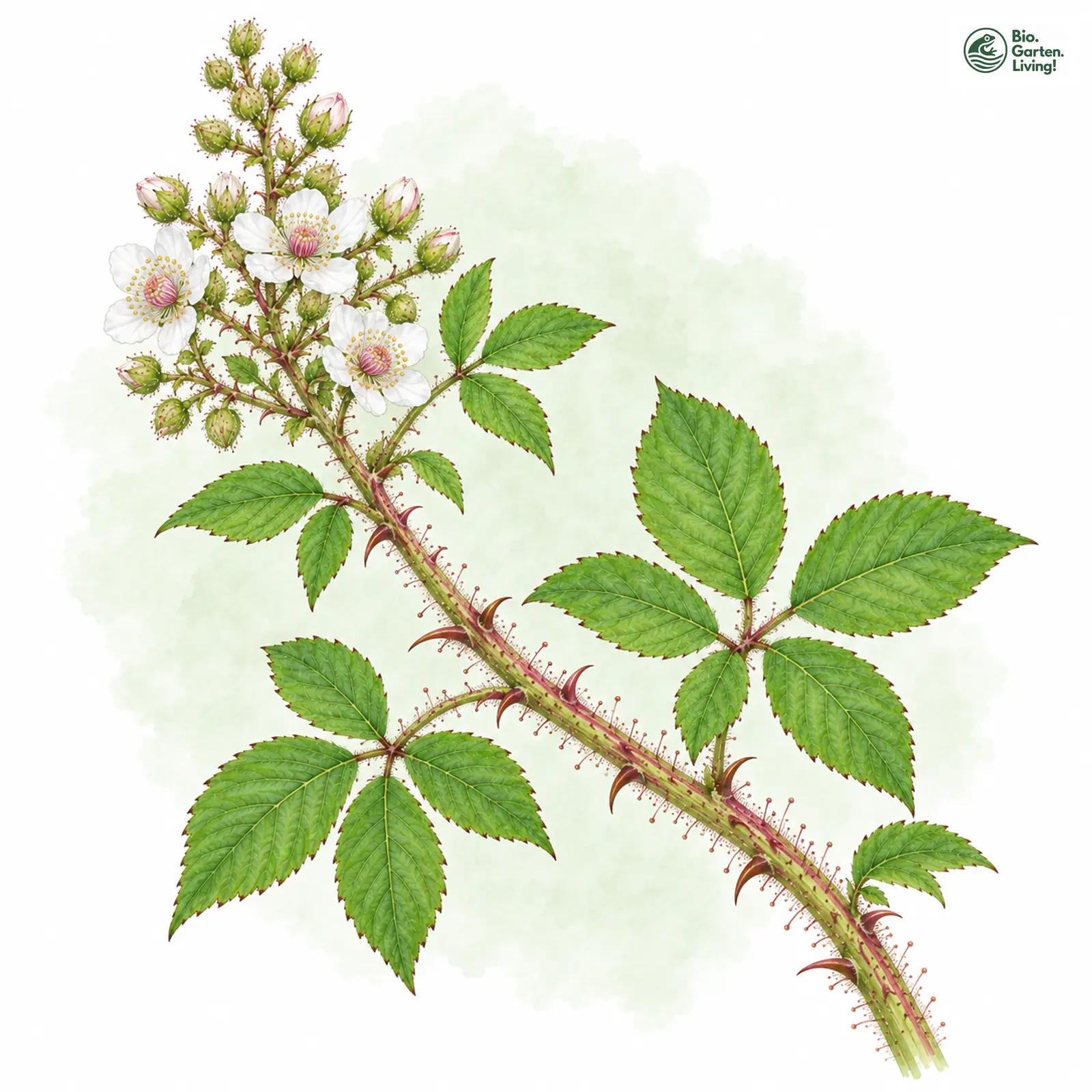 Aquarellzeichnung: Murrays Brombeere (Rubus murrayi)