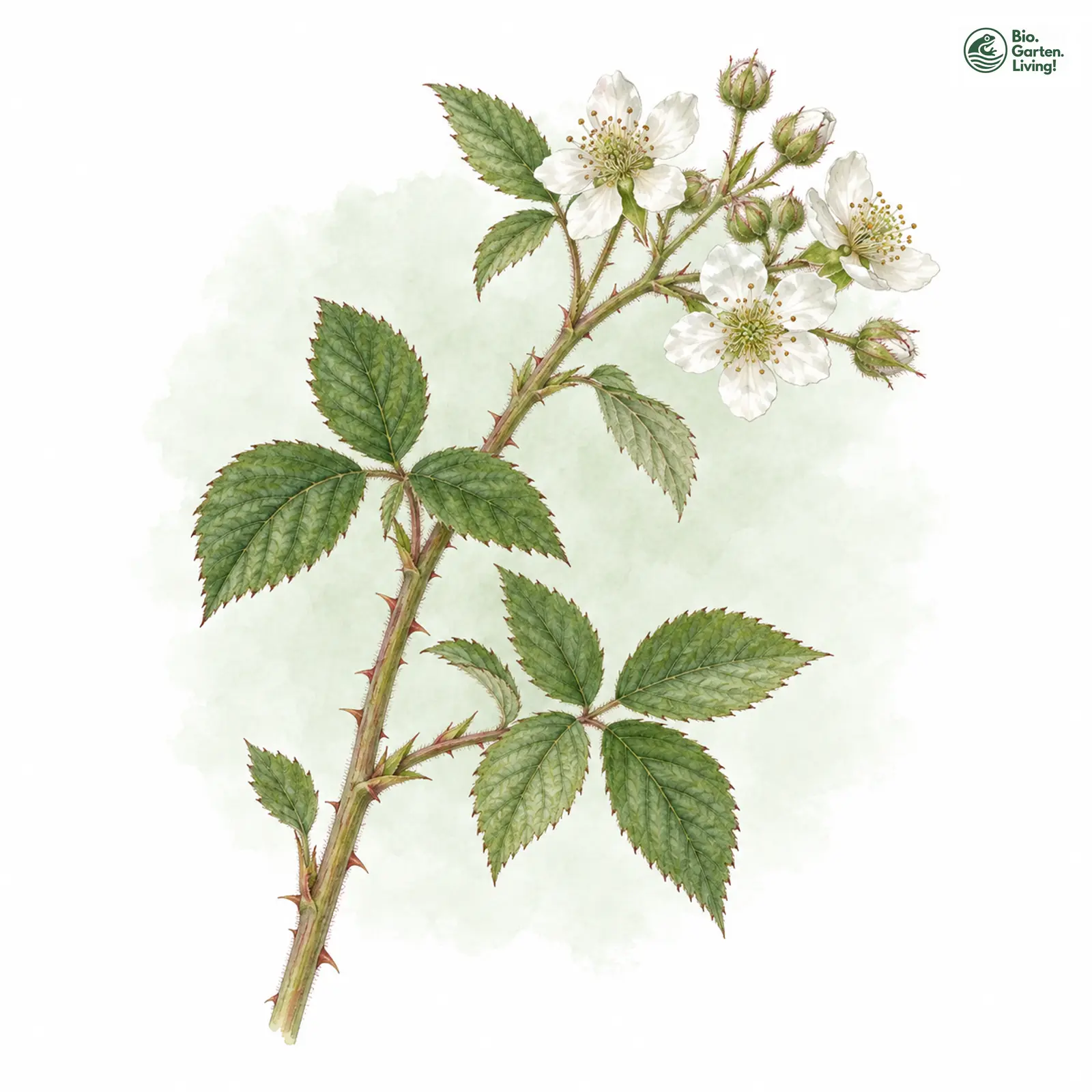 Aquarellzeichnung: Heide-Brombeere (Rubus myricae)
