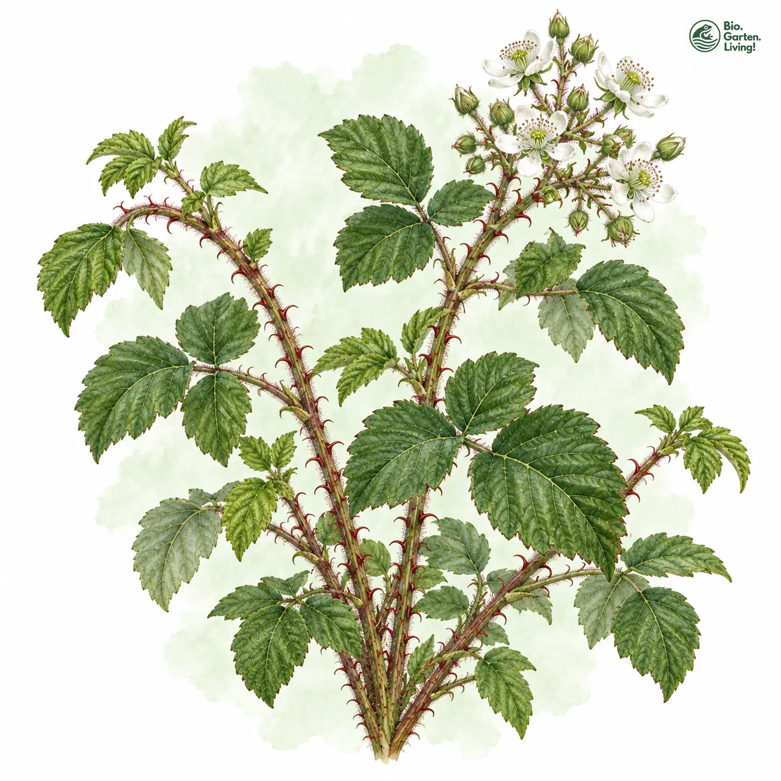 Aquarellzeichnung: Naumanns Brombeere (Rubus naumannii)