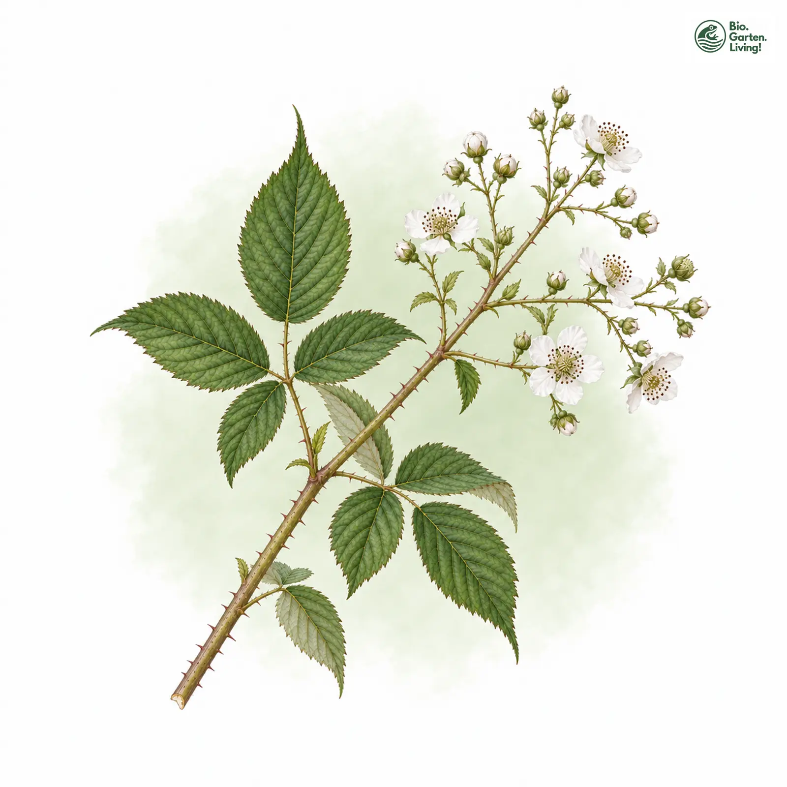 Aquarellzeichnung: Hochzeits-Brombeere (Rubus nuptialis)