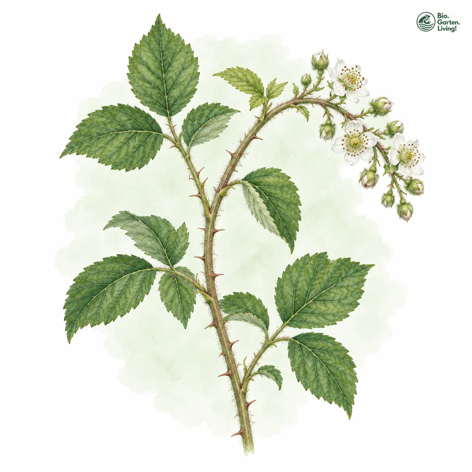 Aquarellzeichnung: Oberdorfer-Brombeere (Rubus oberdorferi)
