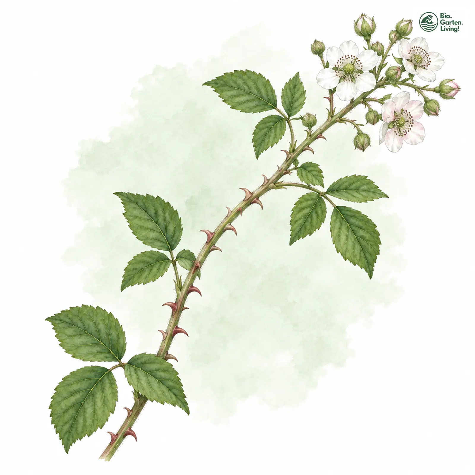 Aquarellzeichnung: Inn-Brombeere (Rubus oenensis)