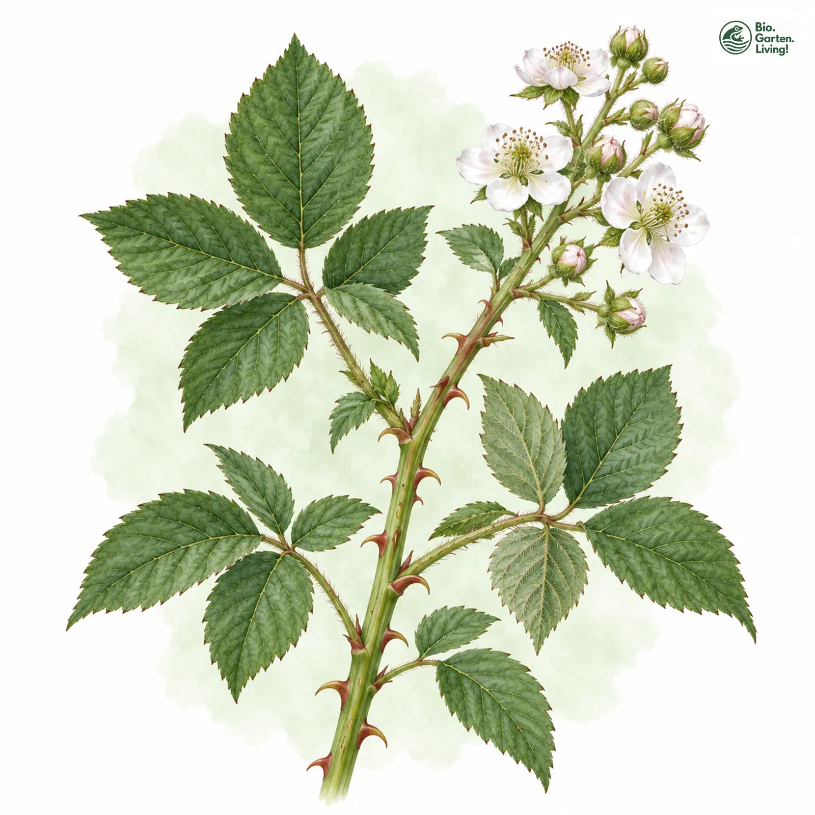 Aquarellzeichnung: Dunkle Brombeere (Rubus opacus)