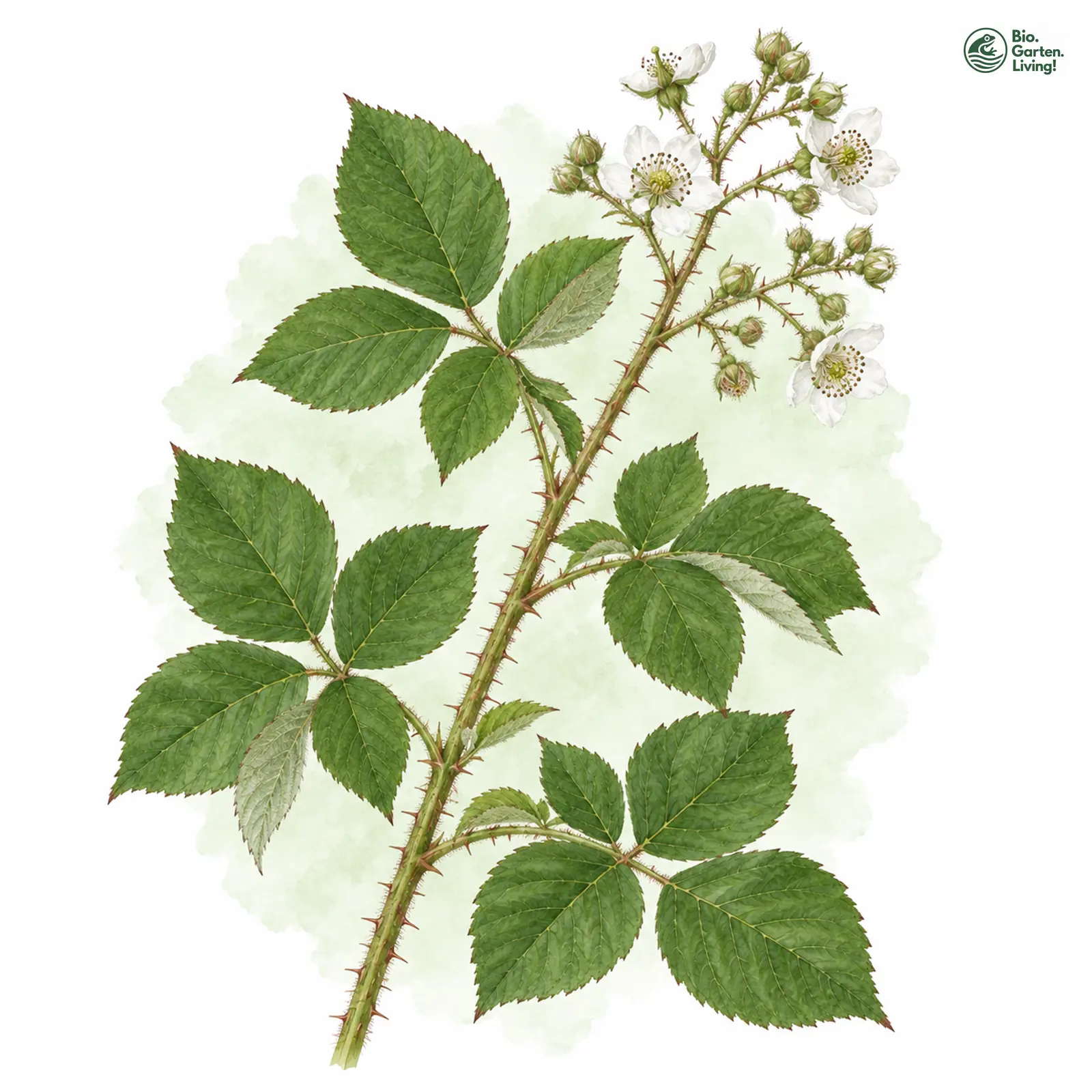 Aquarellzeichnung: Rheinländische Haselblatt-Brombeere (Rubus parahebecarpus)