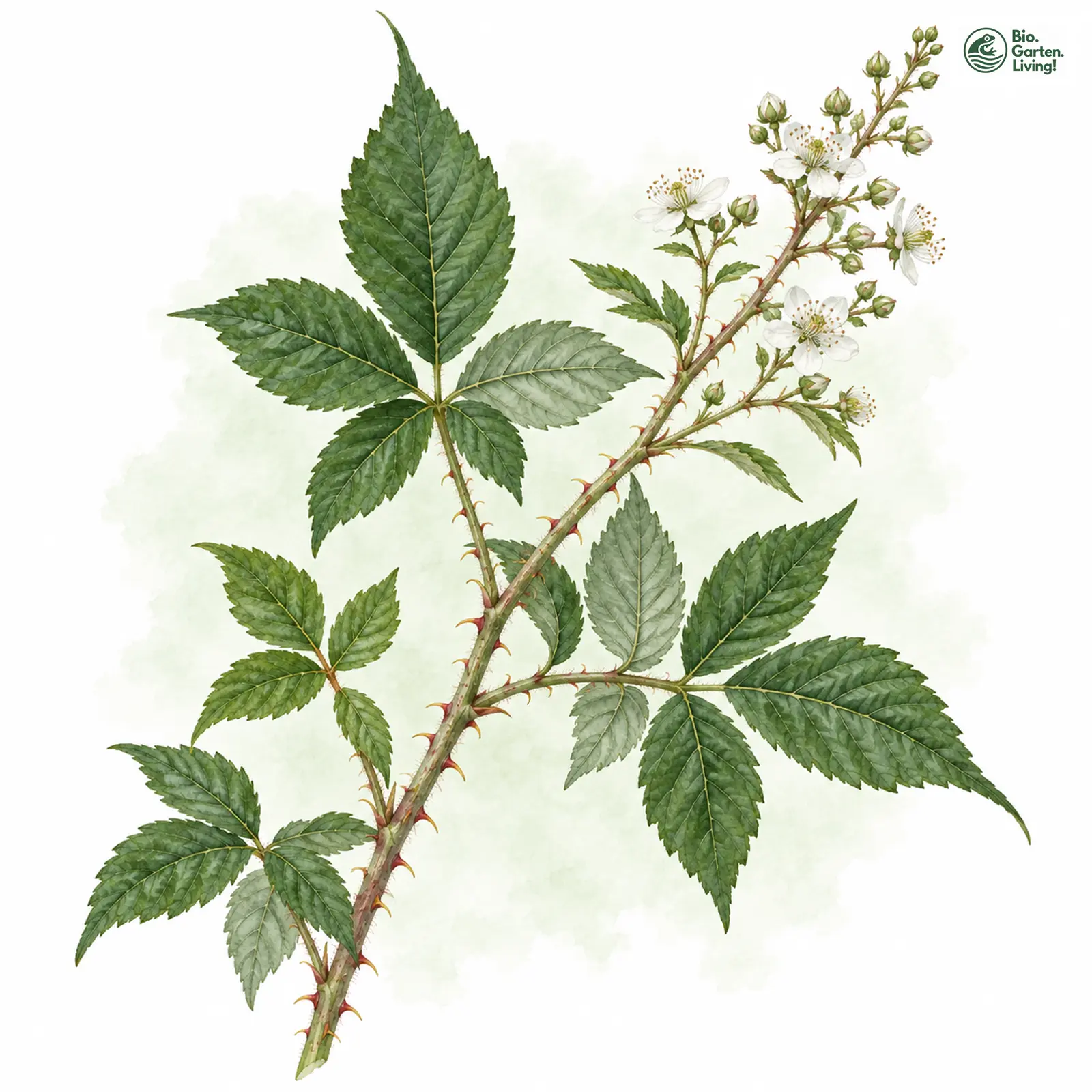 Aquarellzeichnung: Verlängerte Brombeere (Rubus perlongus)