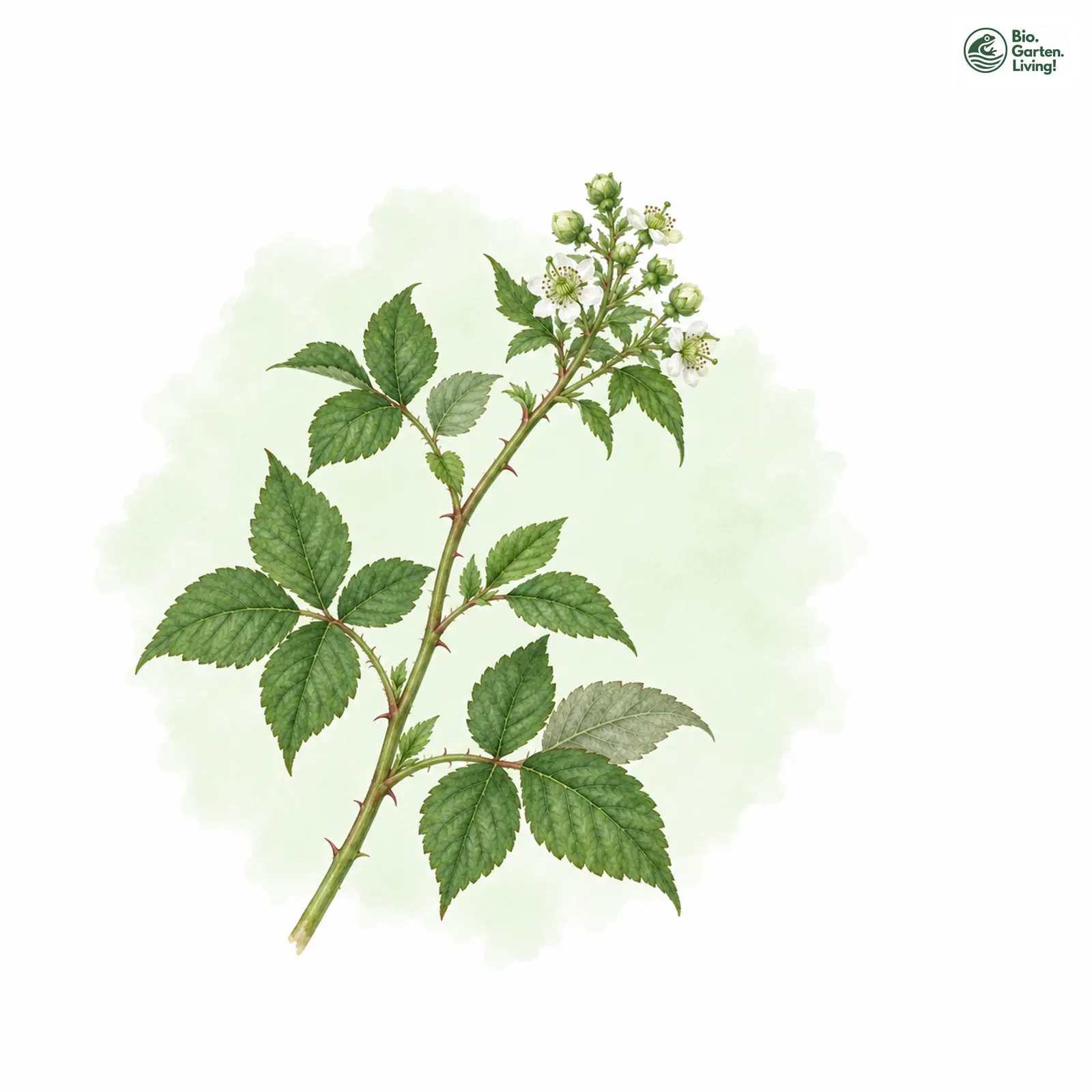 Aquarellzeichnung: Grünliche Brombeere (Rubus pervirescens)