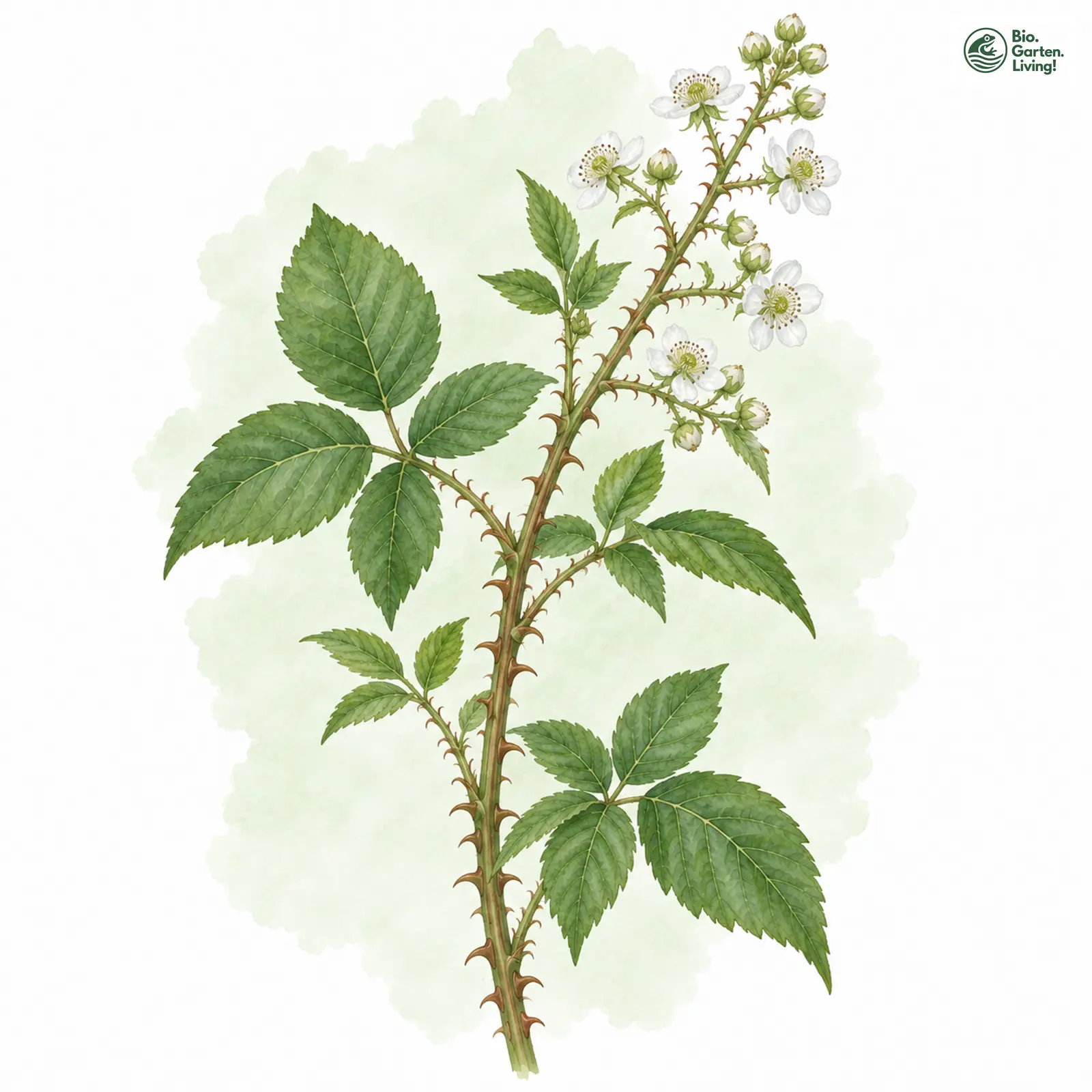 Aquarellzeichnung: Durchblätterte Brombeere (Rubus phyllostachys)