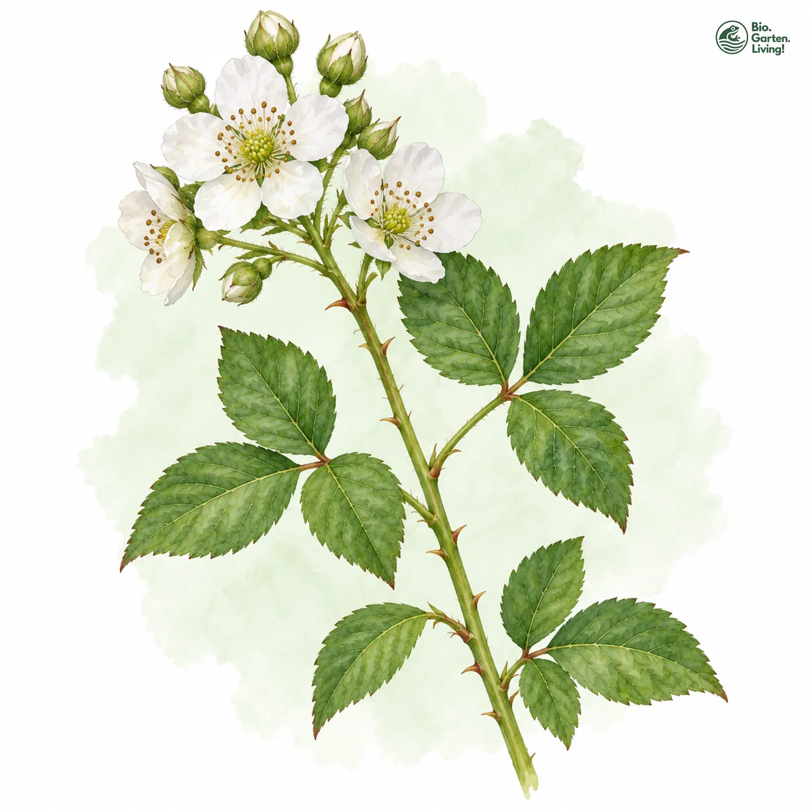 Aquarellzeichnung: Fichtenliebende Brombeere (Rubus picearum)