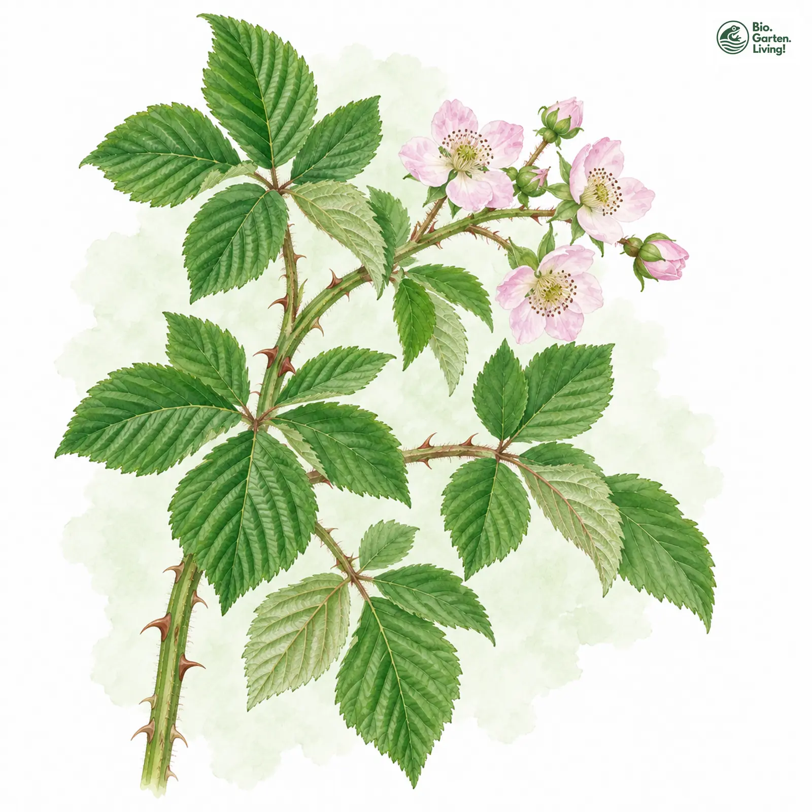 Aquarellzeichnung: Falten-Brombeere (Rubus plicatus)