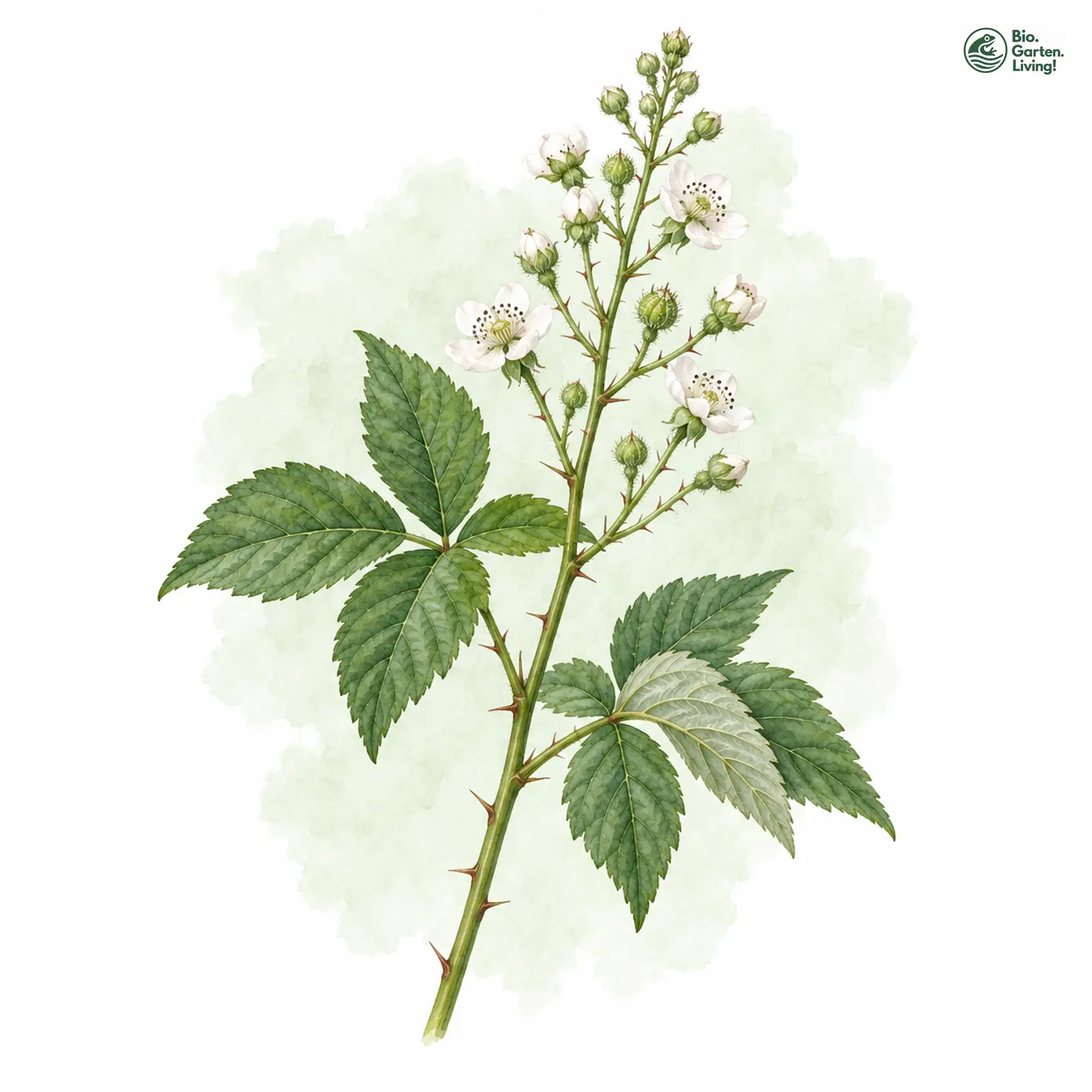 Aquarellzeichnung: Graurispige Brombeere (Rubus poliothyrsus)