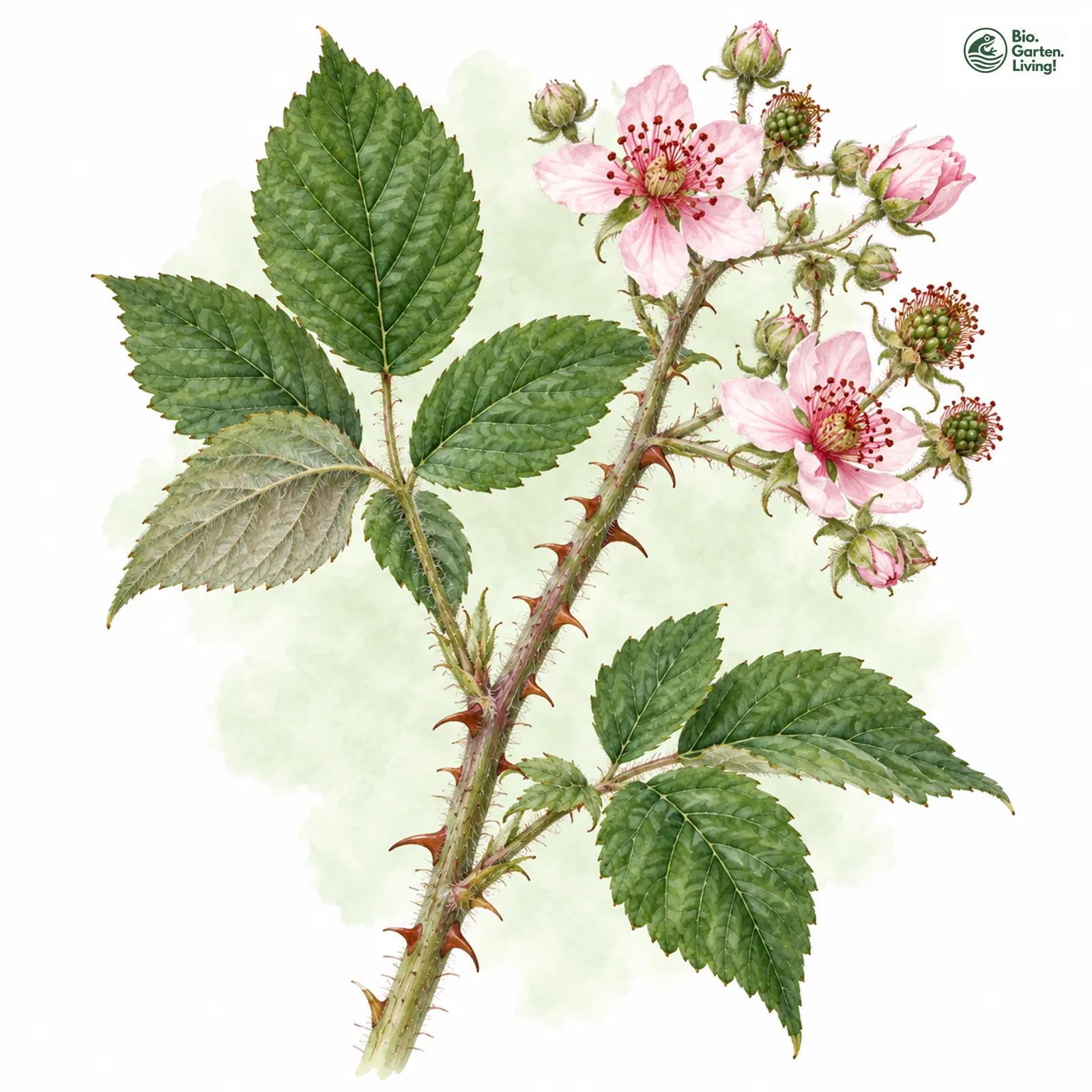 Aquarellzeichnung: Vorzügliche Brombeere (Rubus praestans)