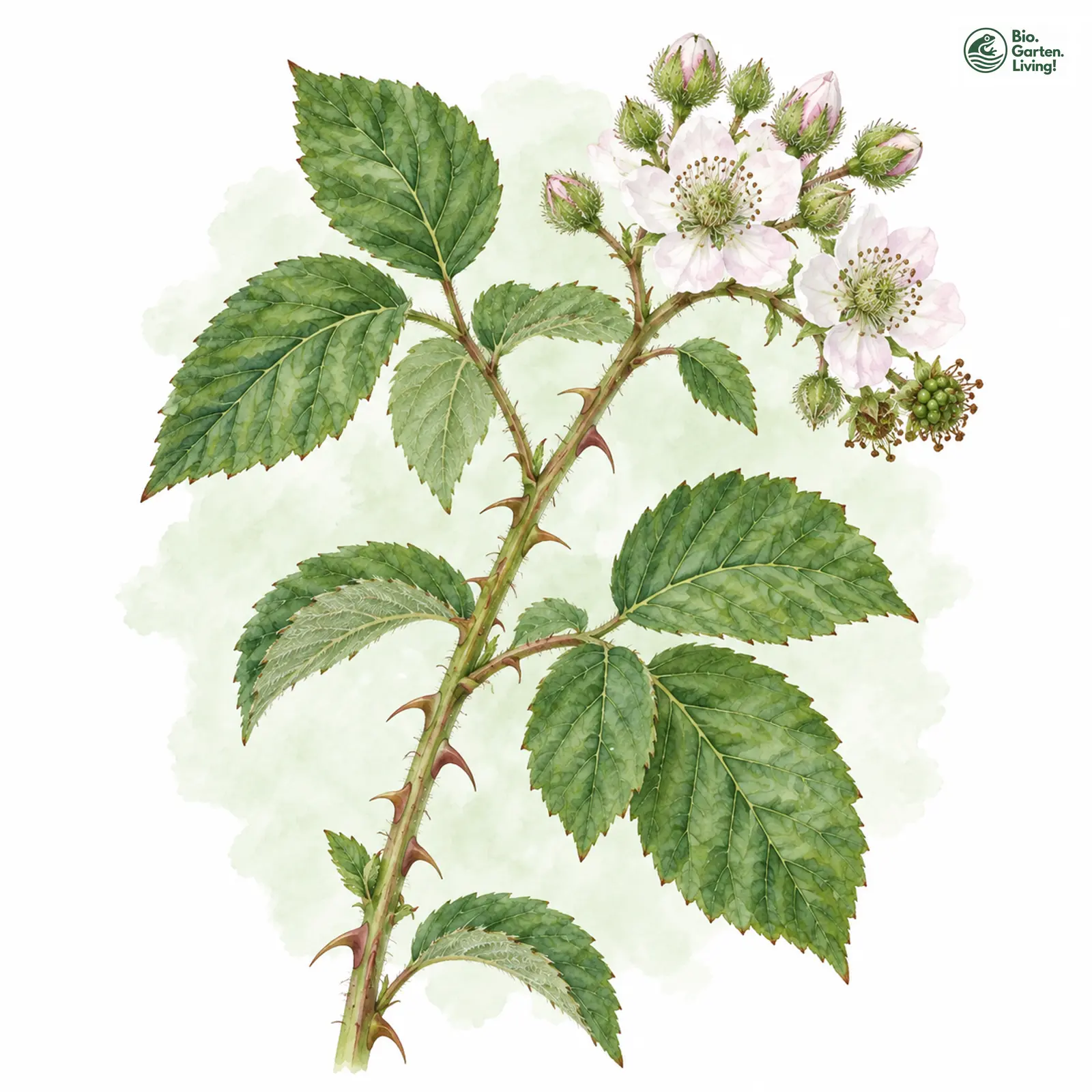 Aquarellzeichnung: Robuste Brombeere (Rubus procerus)