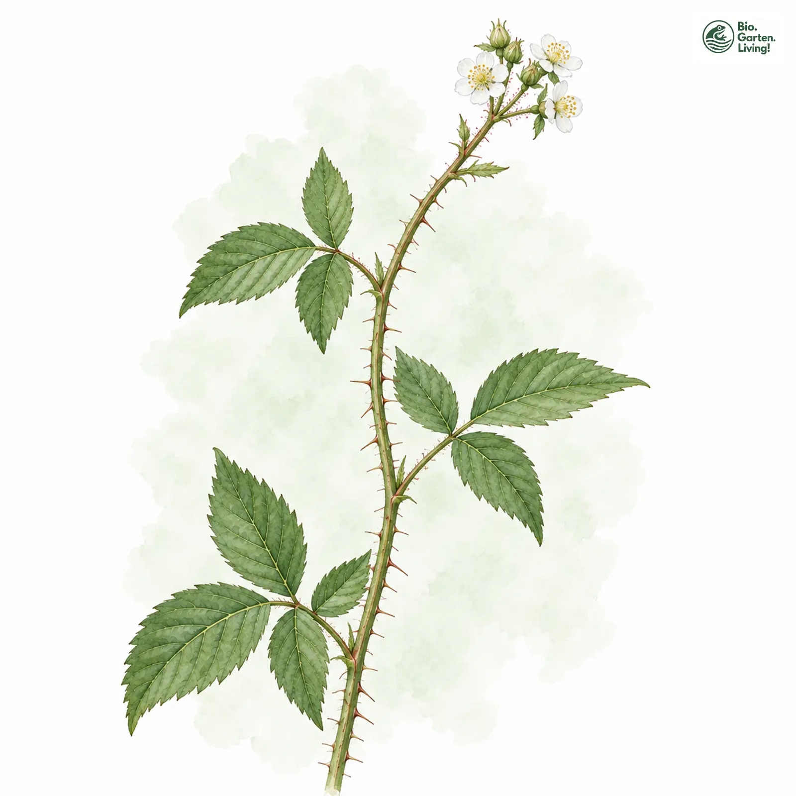 Aquarellzeichnung: Falsche Lausitzer Brombeere (Rubus pseudolusaticus)