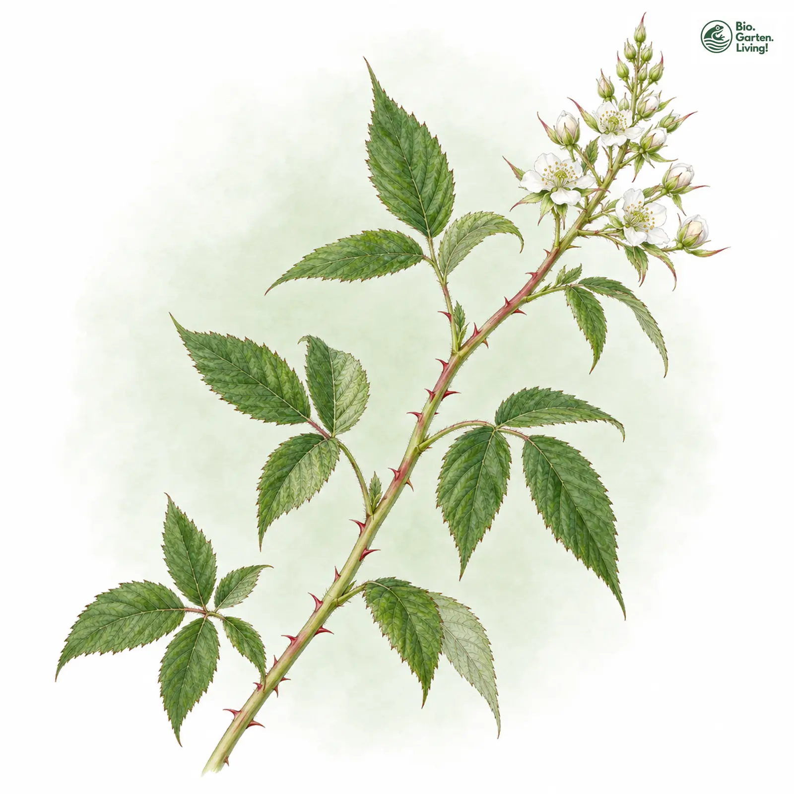 Aquarellzeichnung: Schönstänglige Brombeere (Rubus pulchricaulis)