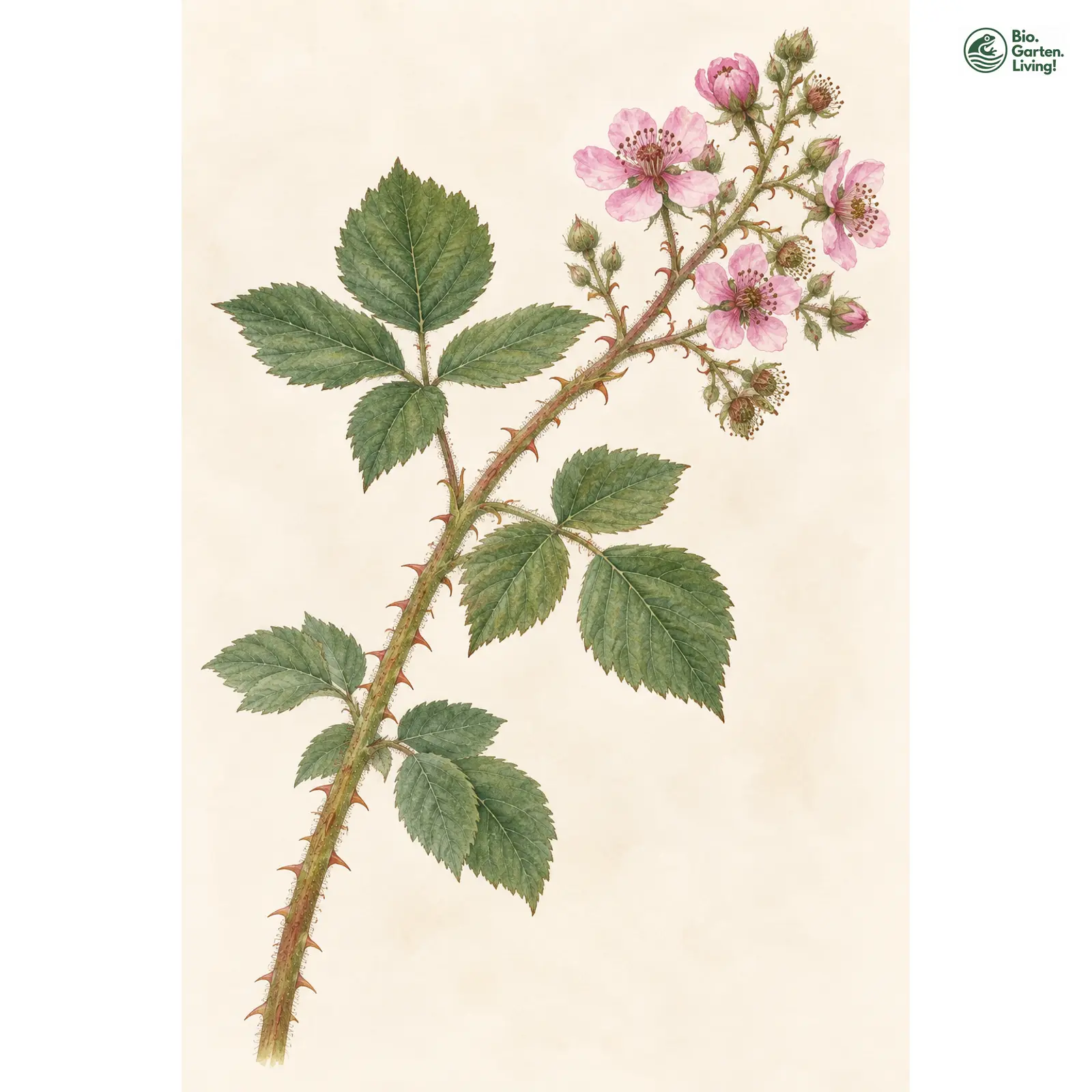 Aquarellzeichnung: Deister-Brombeere (Rubus pyramidatus)