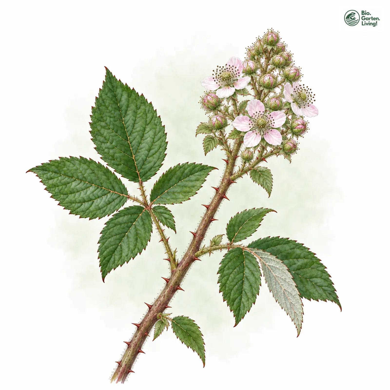 Aquarellzeichnung: Raspel-Brombeere (Rubus radula)