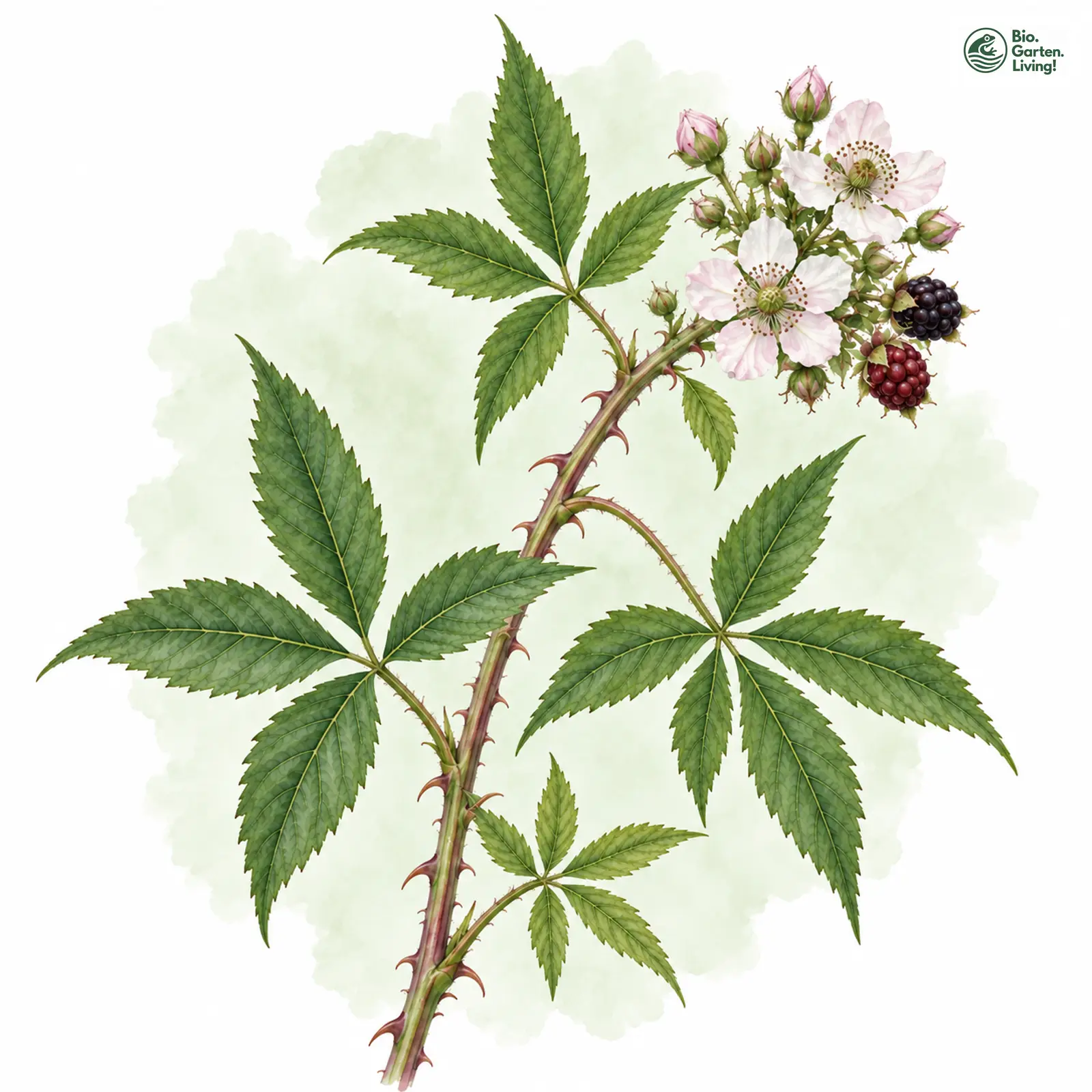 Aquarellzeichnung: Robert-Brombeere (Rubus roberti)