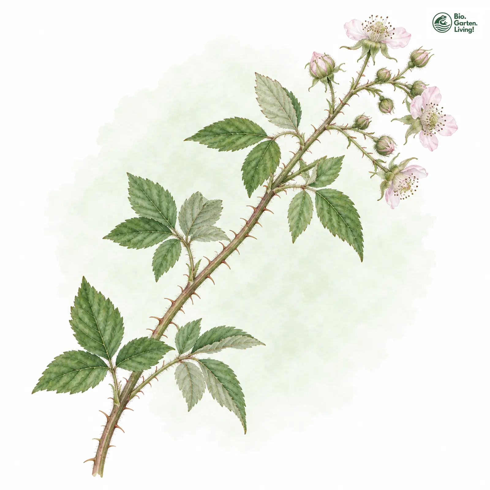 Aquarellzeichnung: Salzburger Brombeere (Rubus salisburgensis)