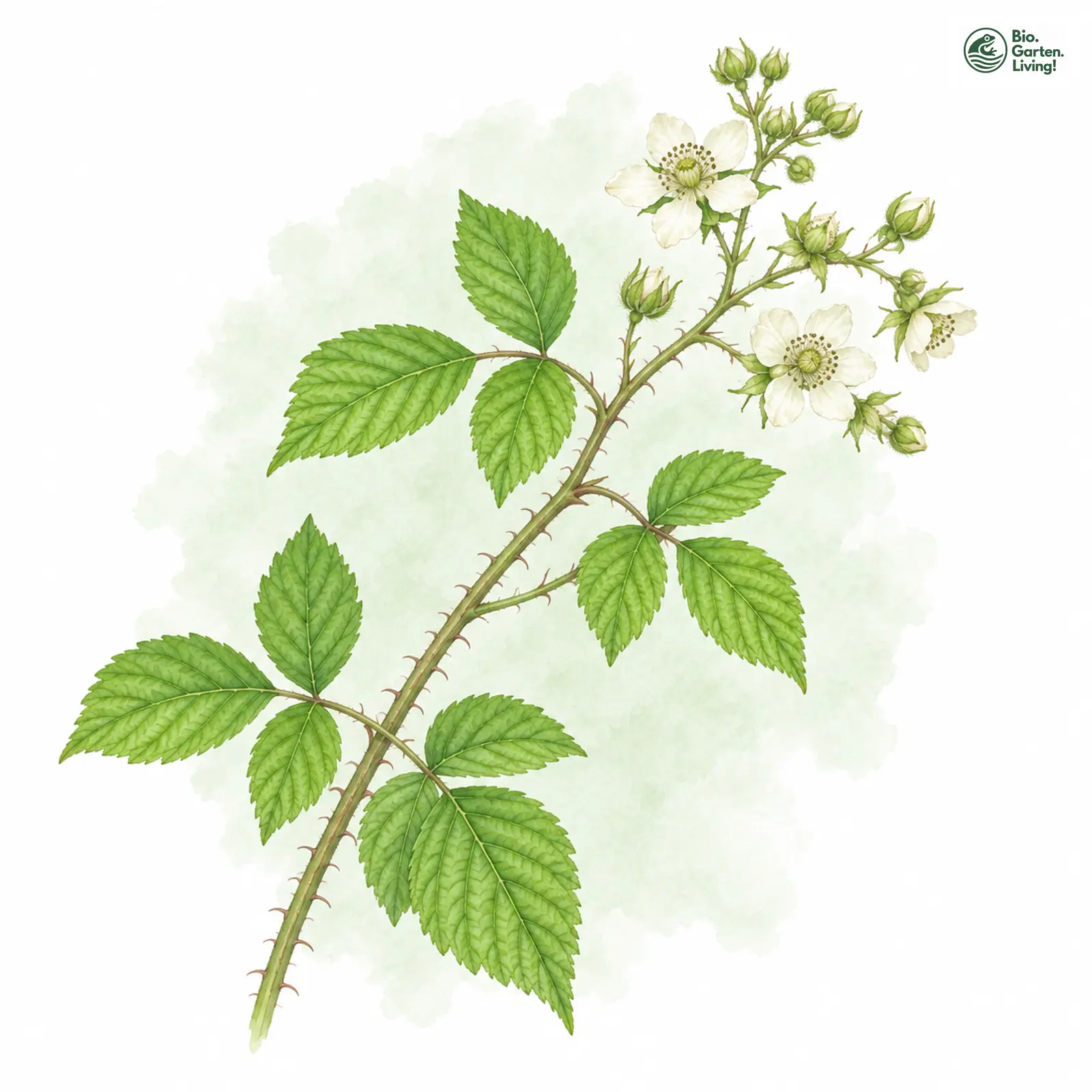 Aquarellzeichnung: Scharfe Brombeere (Rubus scaber)