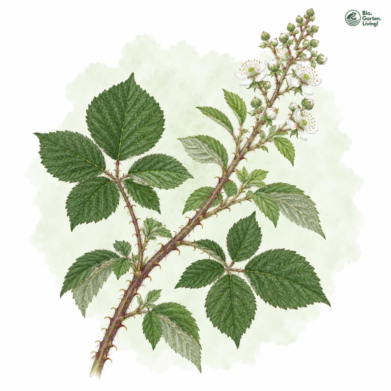 Aquarellzeichnung: Weser-Haselblatt-Brombeere (Rubus scabrosus)