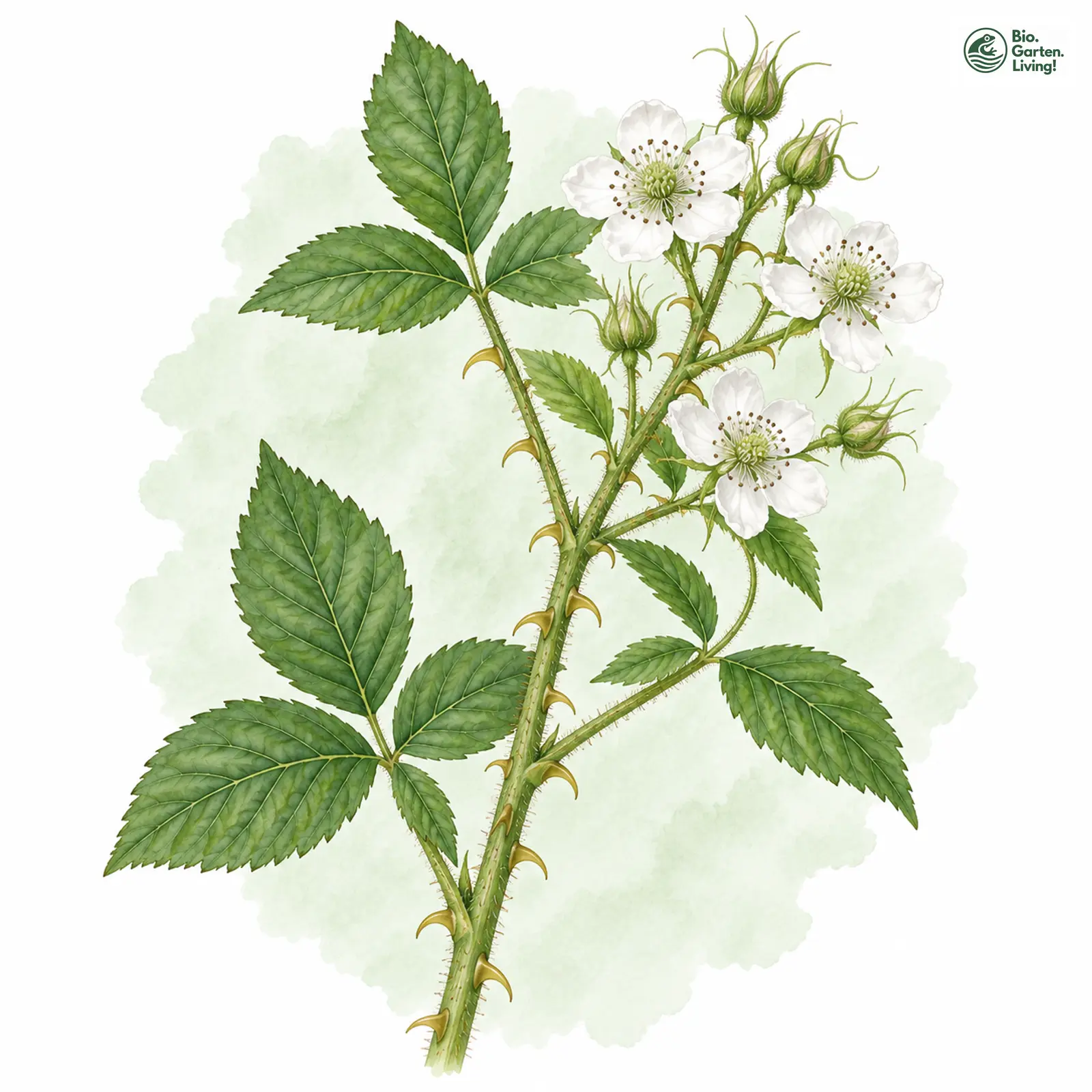 Aquarellzeichnung: Schleicher-Brombeere (Rubus schleicheri)