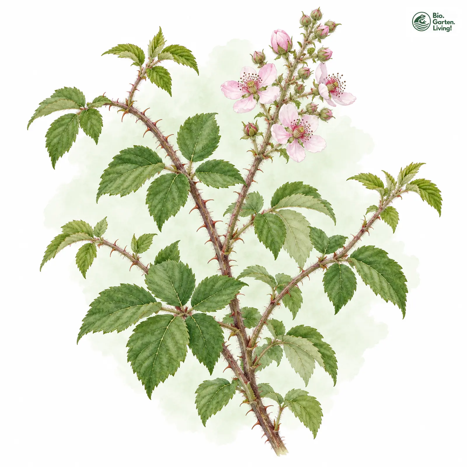Aquarellzeichnung: Schnedler-Brombeere (Rubus schnedleri)