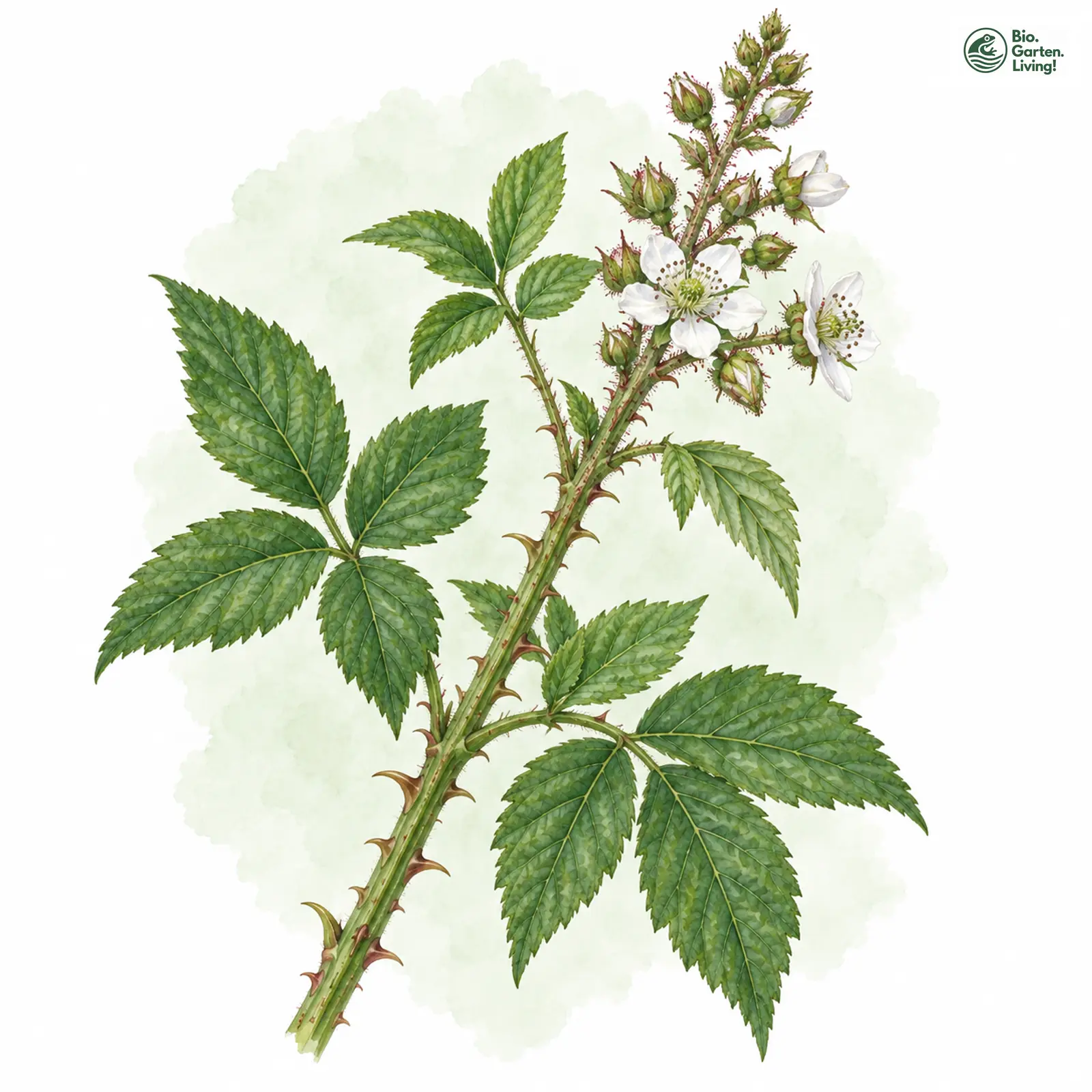 Aquarellzeichnung: Schumacher-Brombeere (Rubus schumacheri)