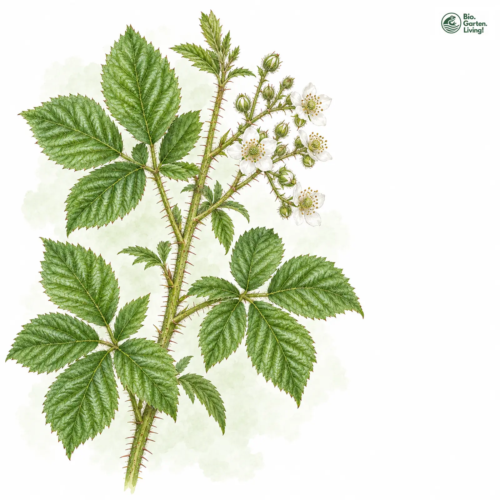 Aquarellzeichnung: Eingeschnittene Brombeere (Rubus scissus)