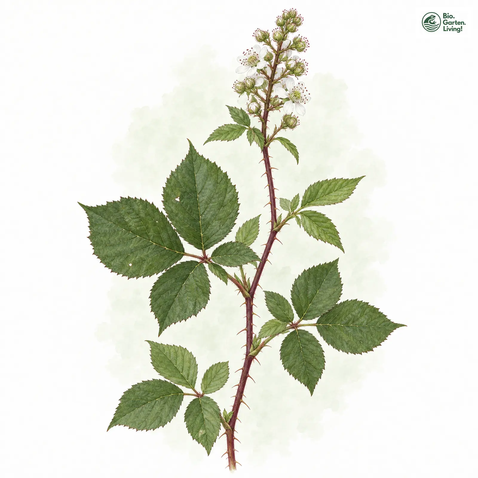Aquarellzeichnung: Feinstachelige Brombeere (Rubus spinulatus)