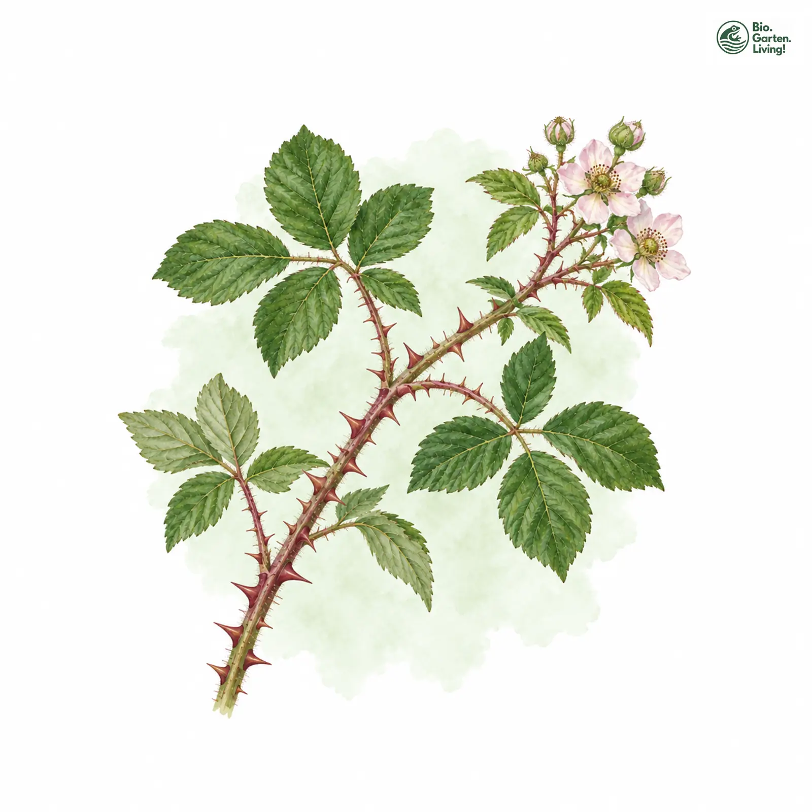 Aquarellzeichnung: Hartstachelige Brombeere (Rubus stereacanthos)