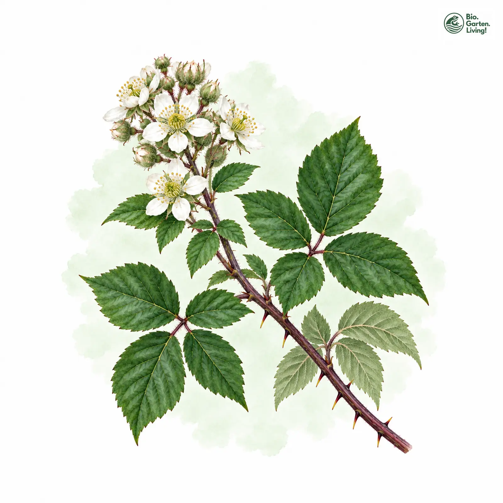 Aquarellzeichnung: Bremberger Brombeere (Rubus tabanimontanus)