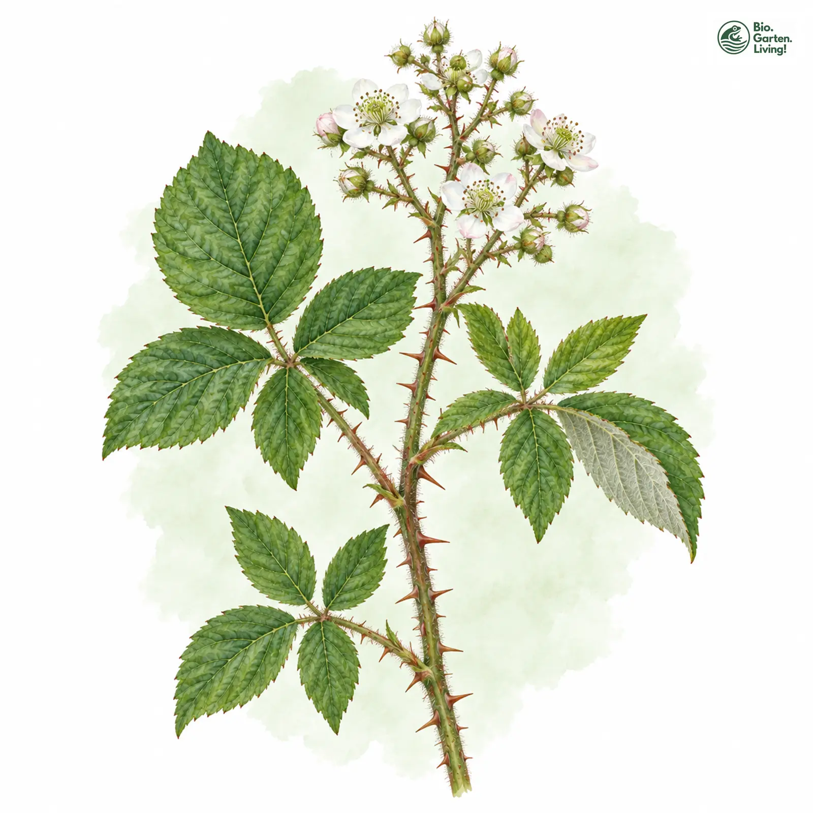 Aquarellzeichnung: Lindenblättrige Haselblatt-Brombeere (Rubus tiliaster)