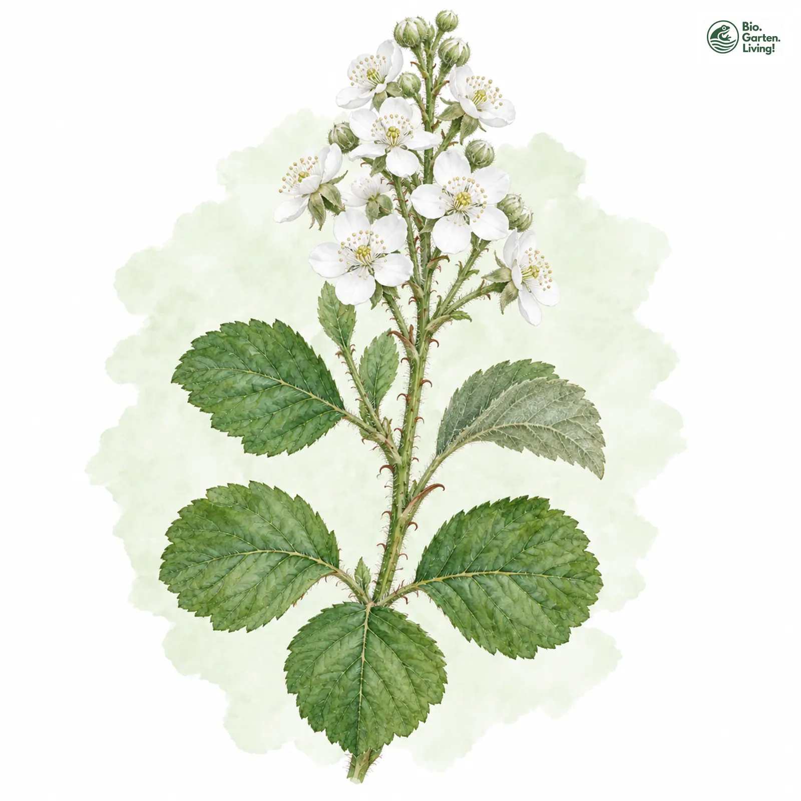 Aquarellzeichnung: Lindenähnliche Haselblattbrombeere (Rubus tilioides)