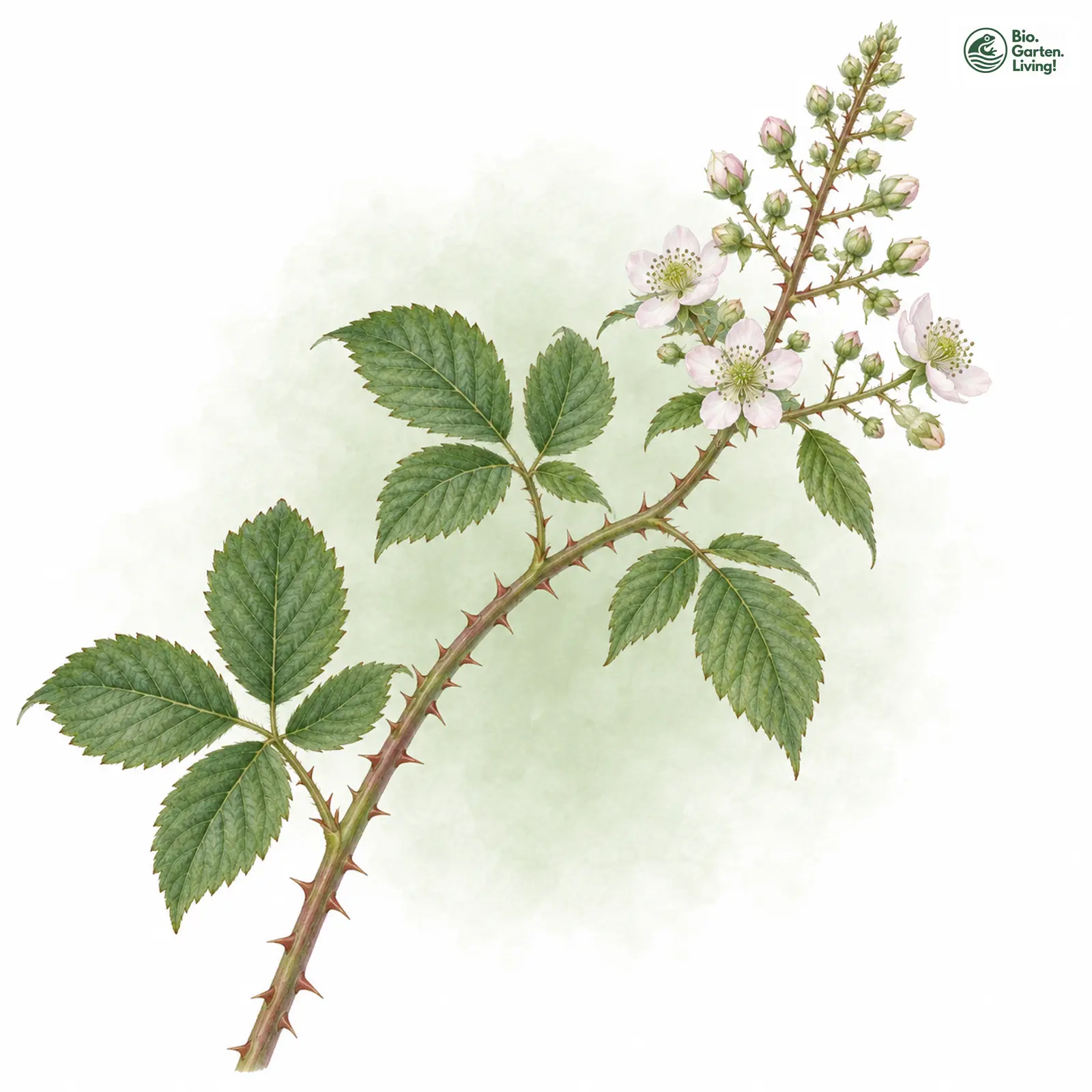 Aquarellzeichnung: Pyramiden-Brombeere (Rubus umbrosus)