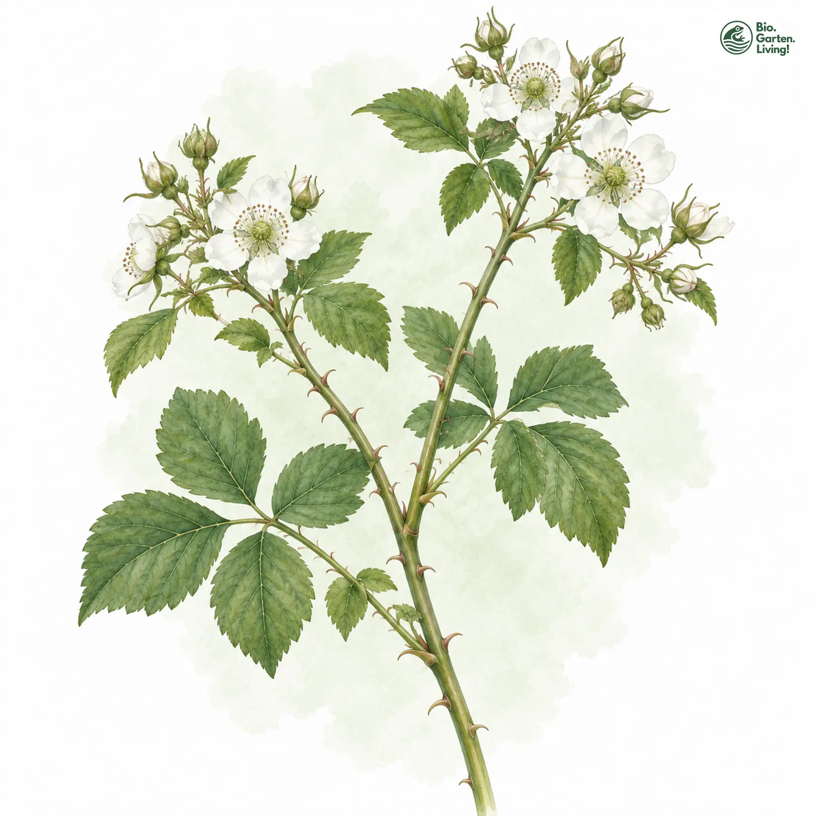 Aquarellzeichnung: Angeber-Haselblatt-Brombeere (Rubus vaniloquus)