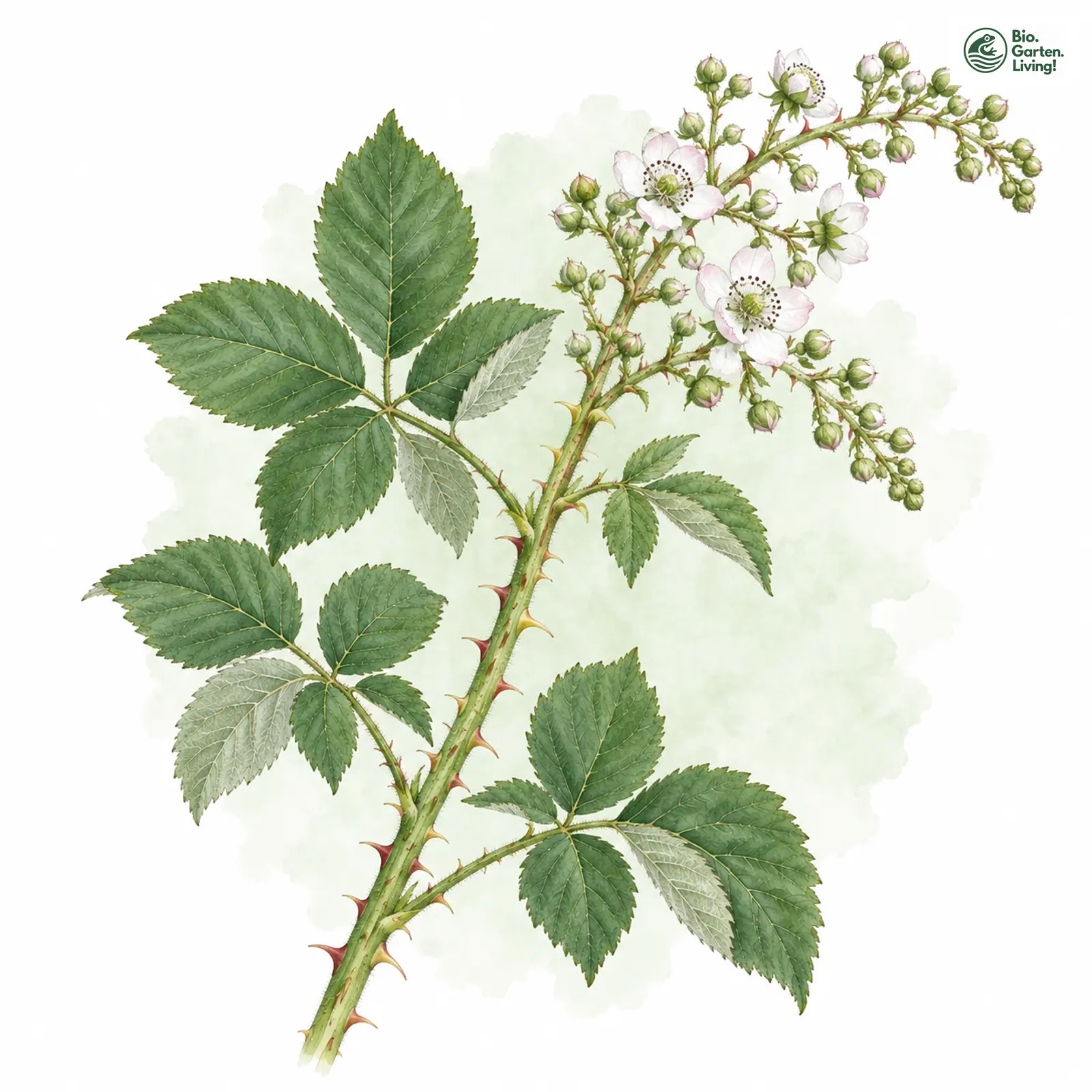 Aquarellzeichnung: Winter-Brombeere (Rubus winteri)