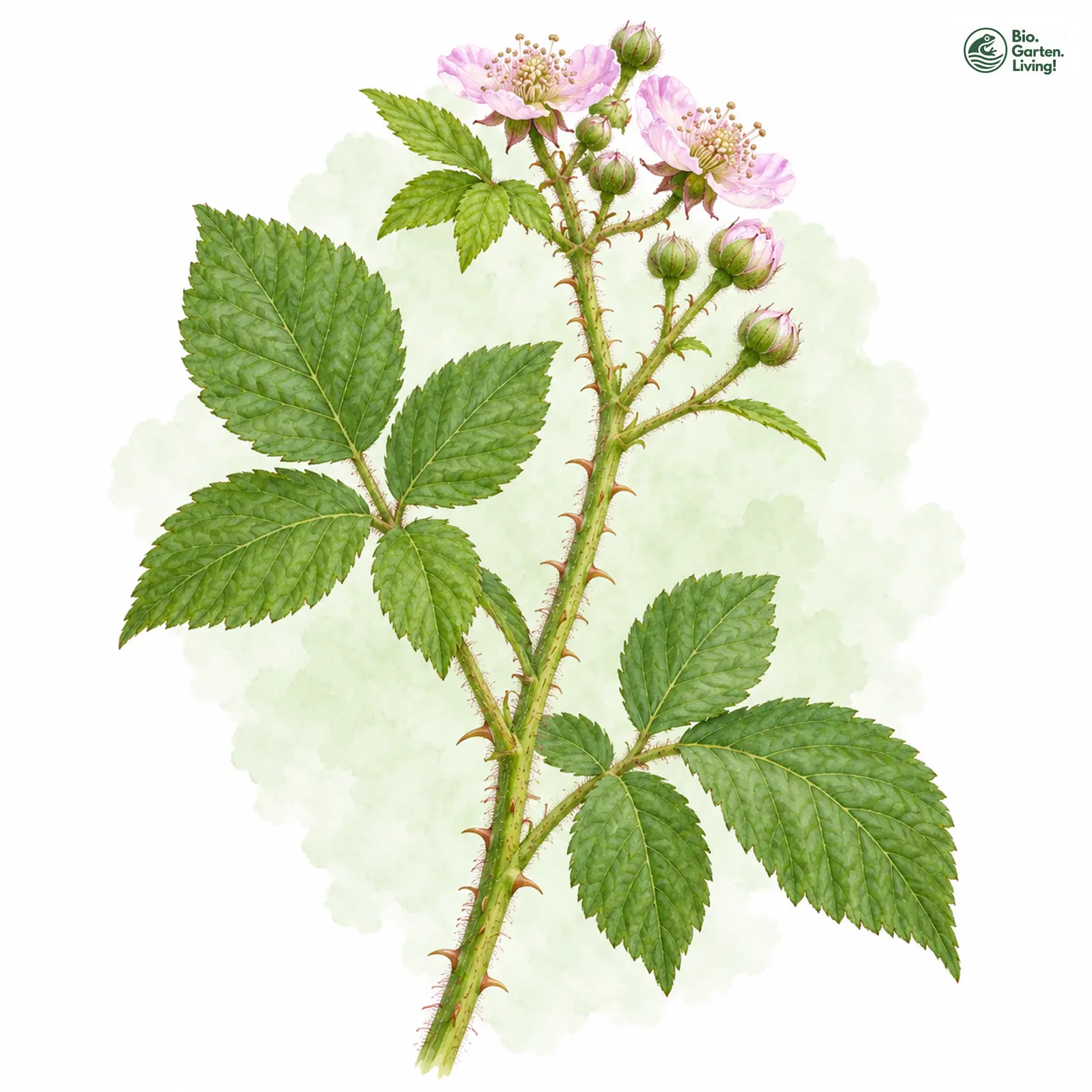 Aquarellzeichnung: Wirtgens Brombeere (Rubus wirtgenii)