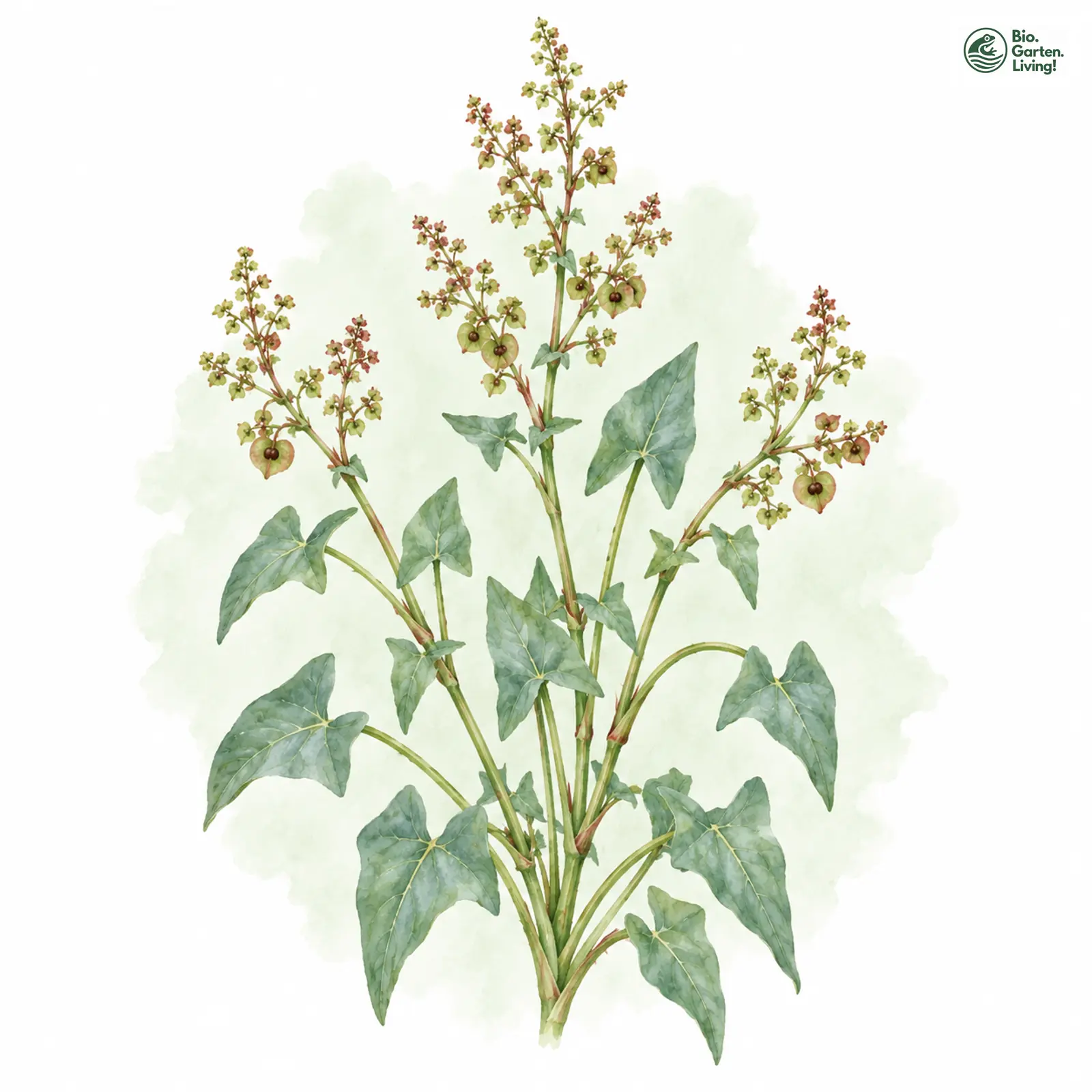 Aquarellzeichnung: Schild-Ampfer (Rumex scutatus)