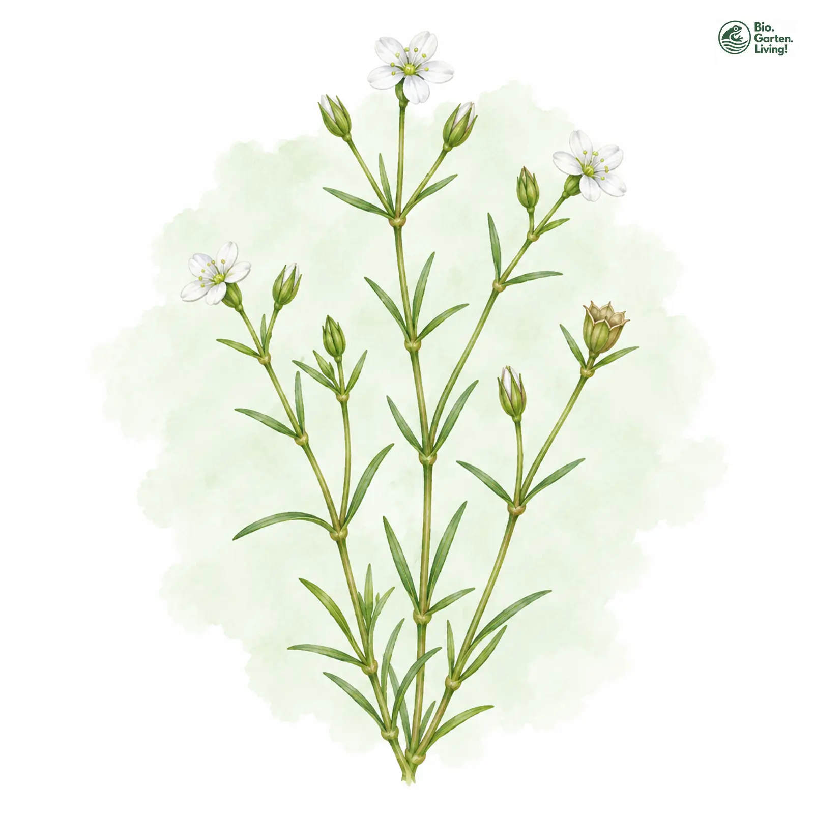 Aquarellzeichnung: Knotiges Mastkraut (Sagina nodosa)
