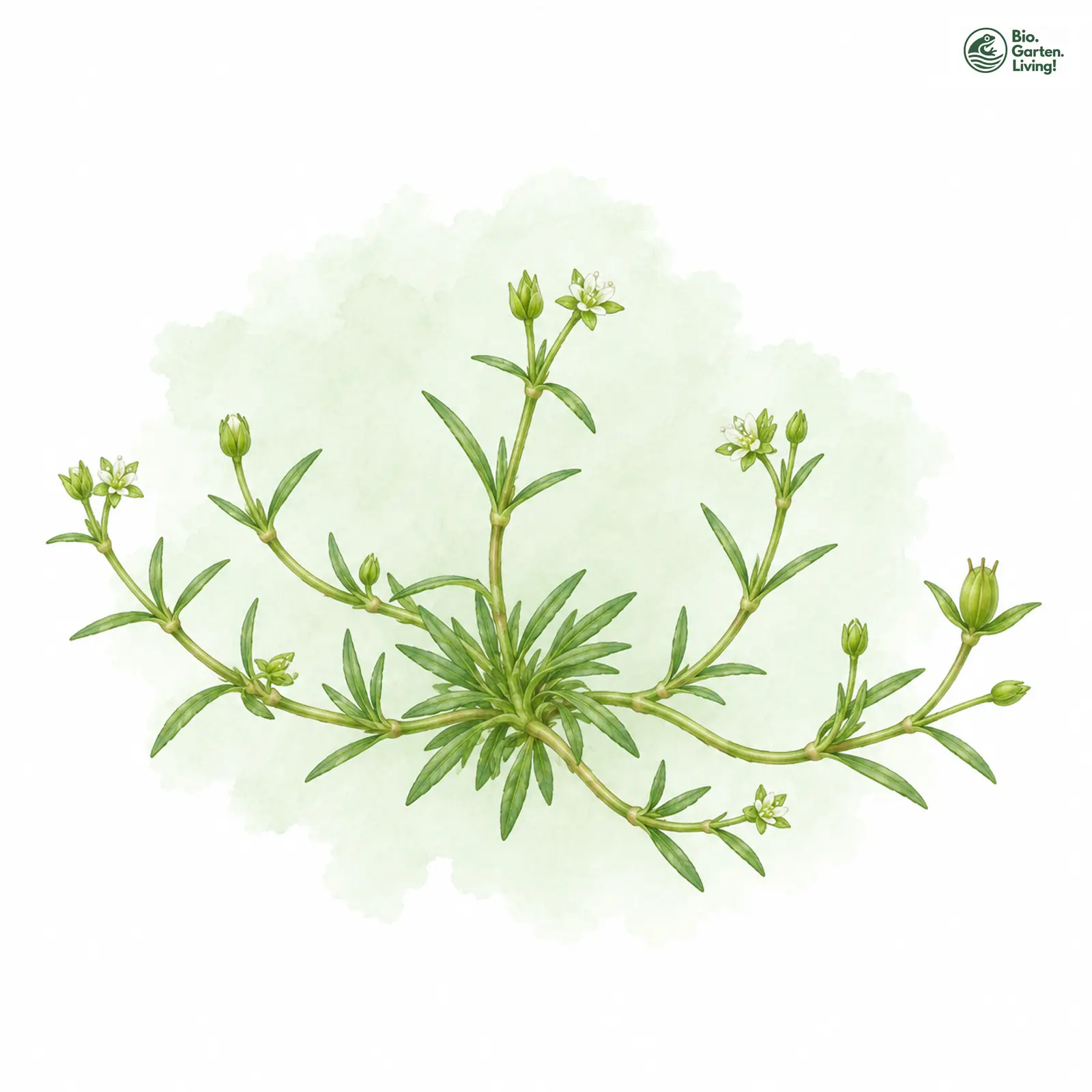 Aquarellzeichnung: Liegendes Mastkraut (Sagina procumbens)