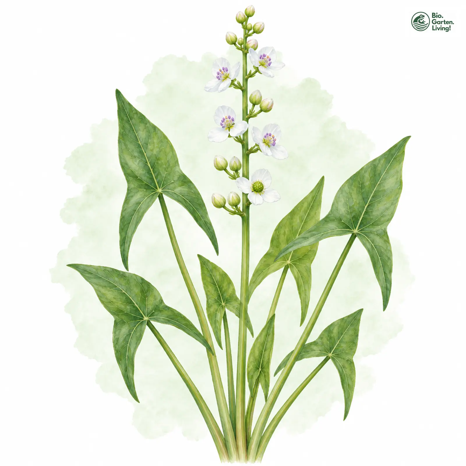 Aquarellzeichnung: Gewöhnliches Pfeilkraut (Sagittaria sagittifolia)